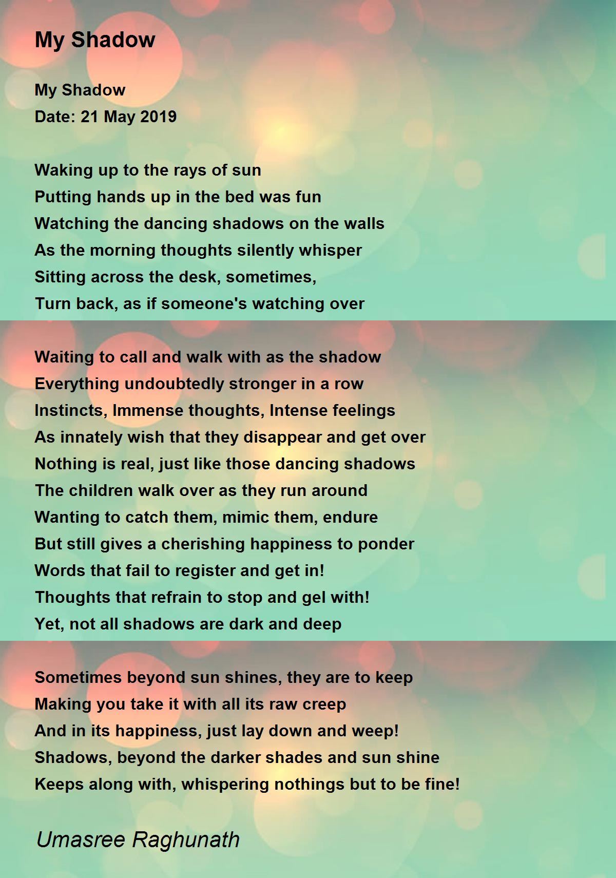My Shadow My Shadow Poem by Umasree Raghunath