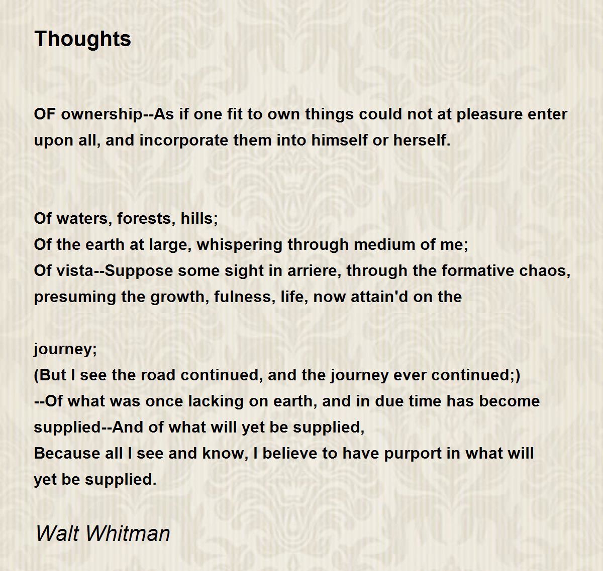 Thoughts poem summary, analysis and comments. 