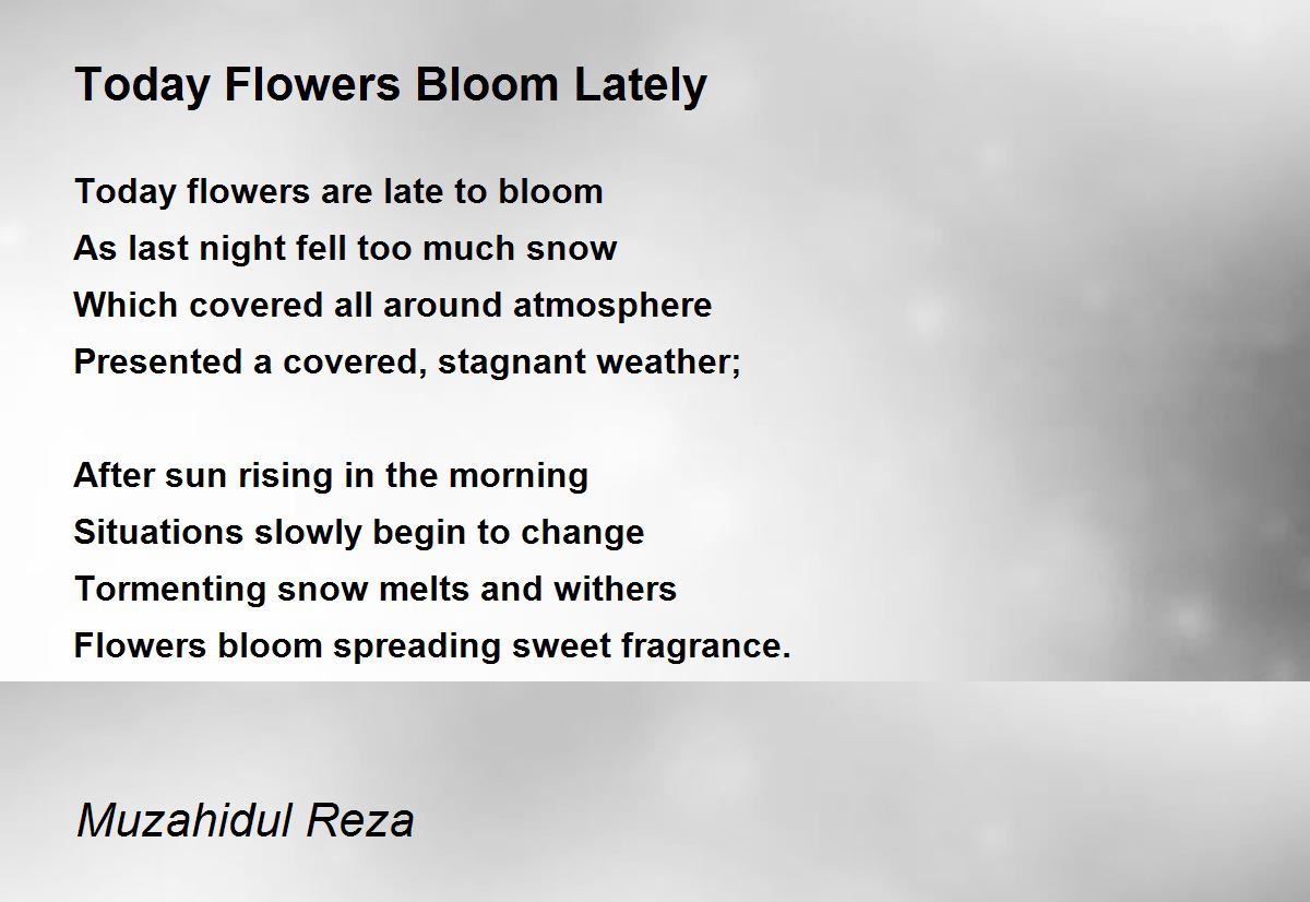 Today Flowers Bloom Lately Poem by Muzahidul Reza - Poem Hunter