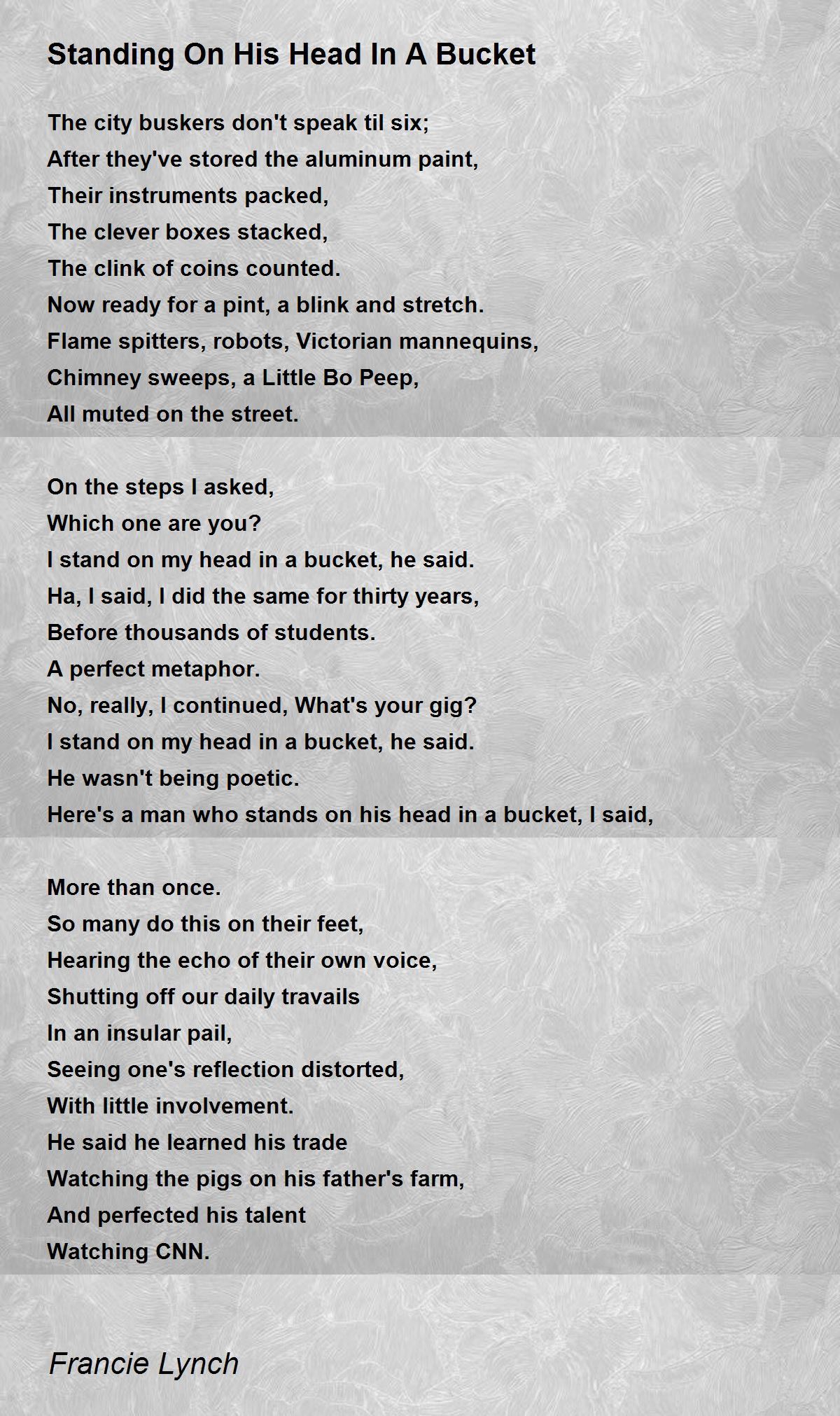 Standing On His Head In A Bucket Standing On His Head In A Bucket