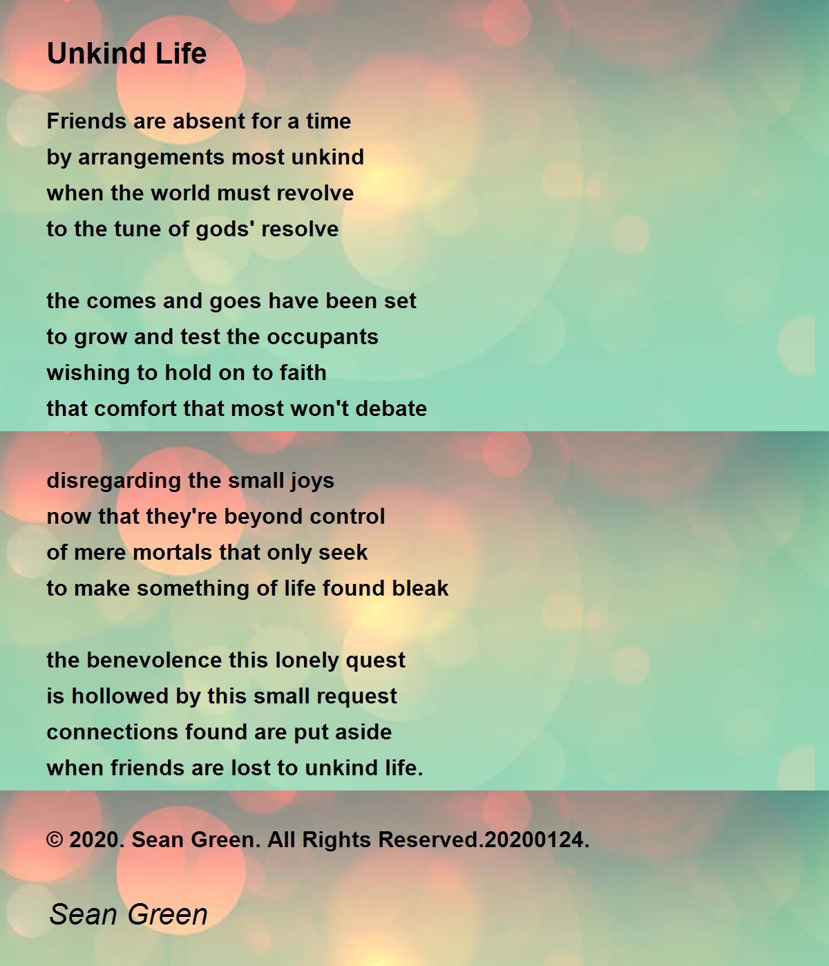 Unkind Life Poem by Sean Green - Poem Hunter