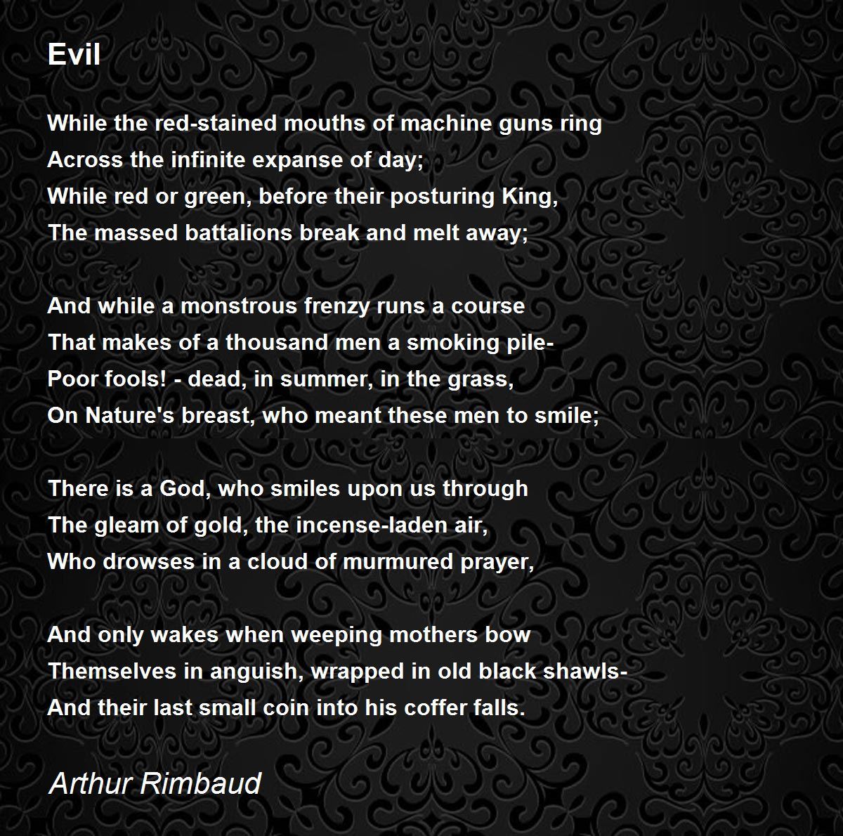 Evil Poem by Arthur Rimbaud - Poem Hunter