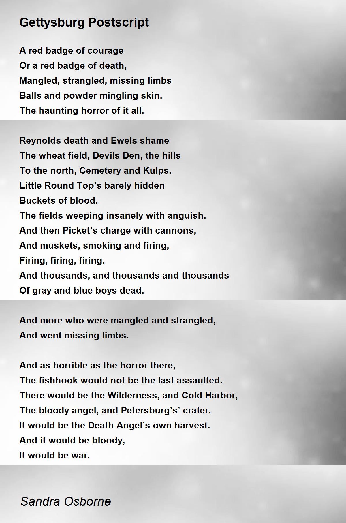 Gettysburg Postscript Gettysburg Postscript Poem by Sandra Osborne