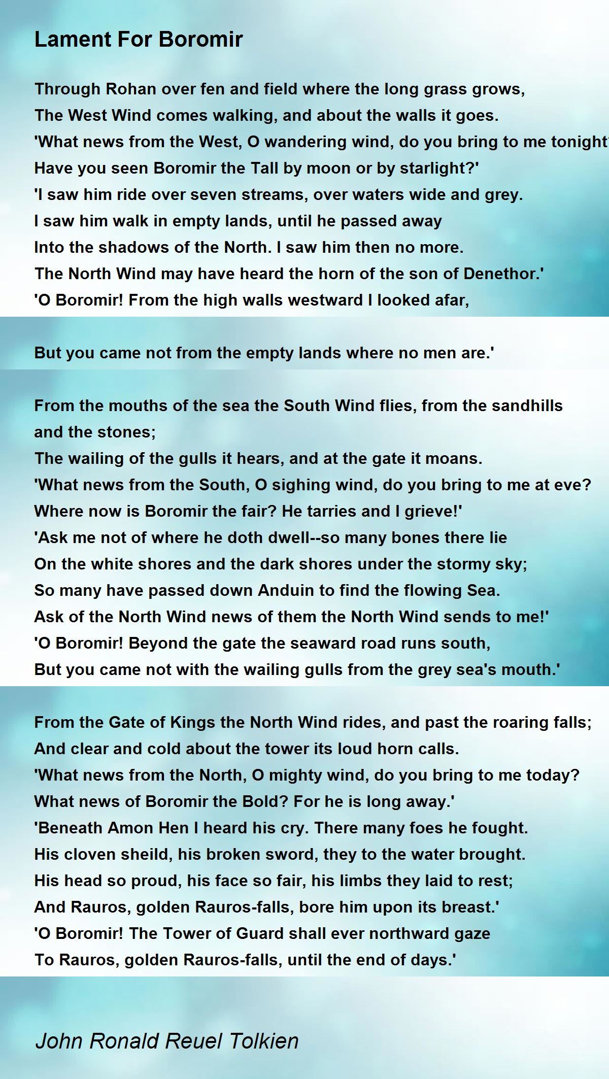 Lament For Boromir Poem by John Ronald Reuel Tolkien - Poem Hunter