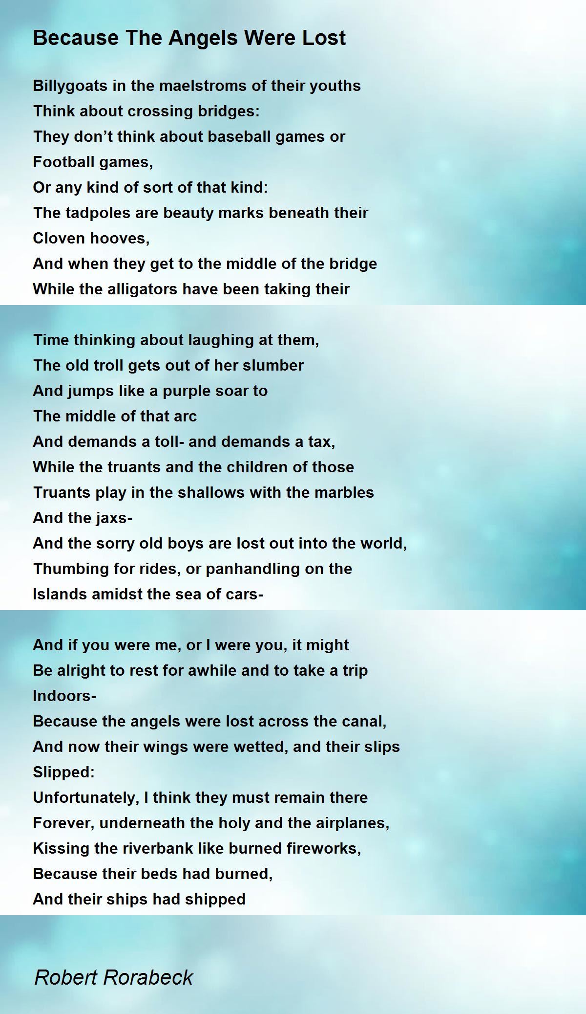 Because The Angels Were Lost Poem by Robert Rorabeck - Poem Hunter