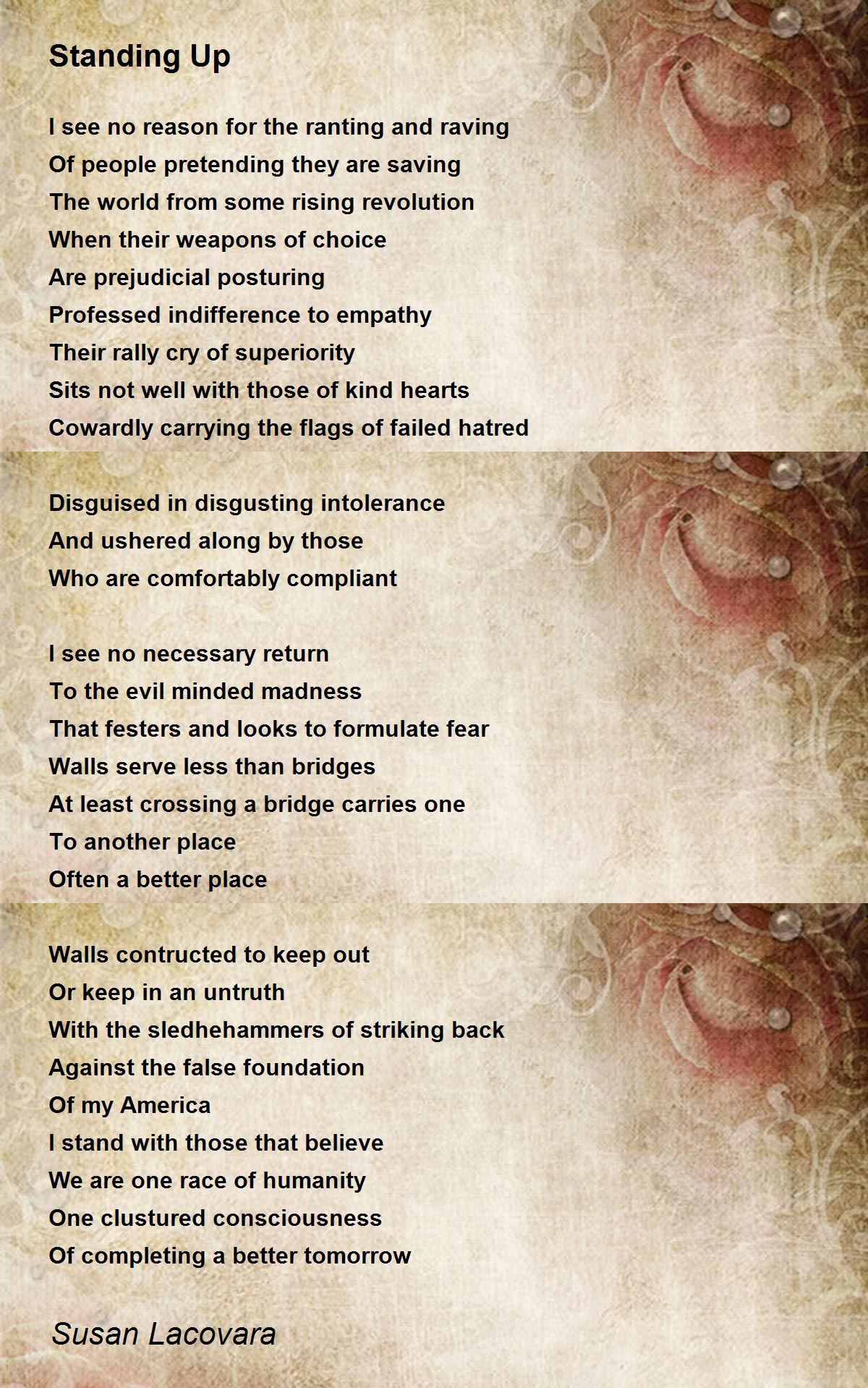 Standing Up Standing Up Poem by Susan Lacovara