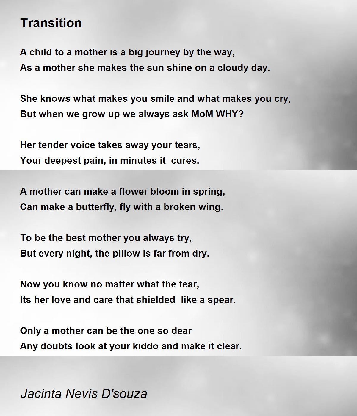 Transition Poem by Jacinta Nevis D'souza Poem Hunter