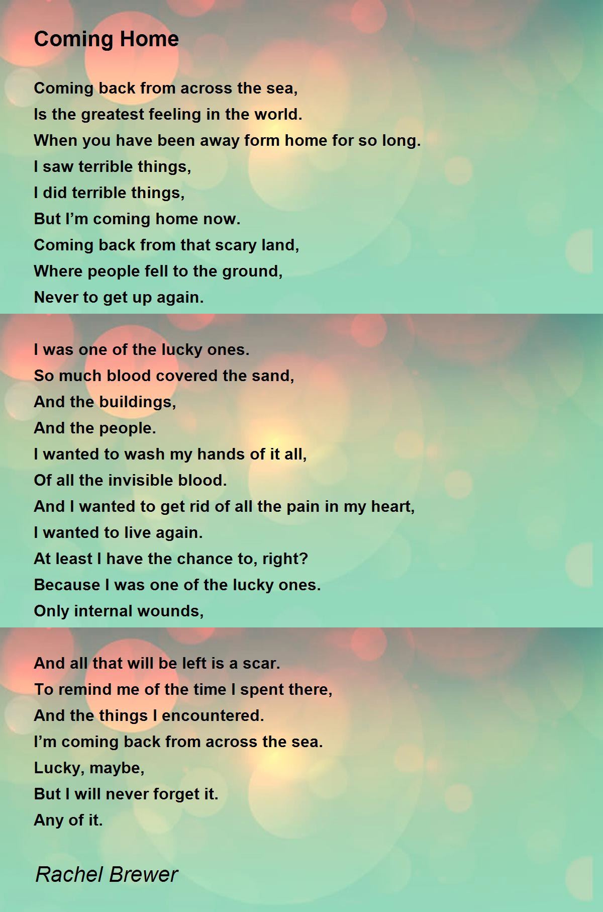 Coming Home Coming Home Poem By Rachel Brewer