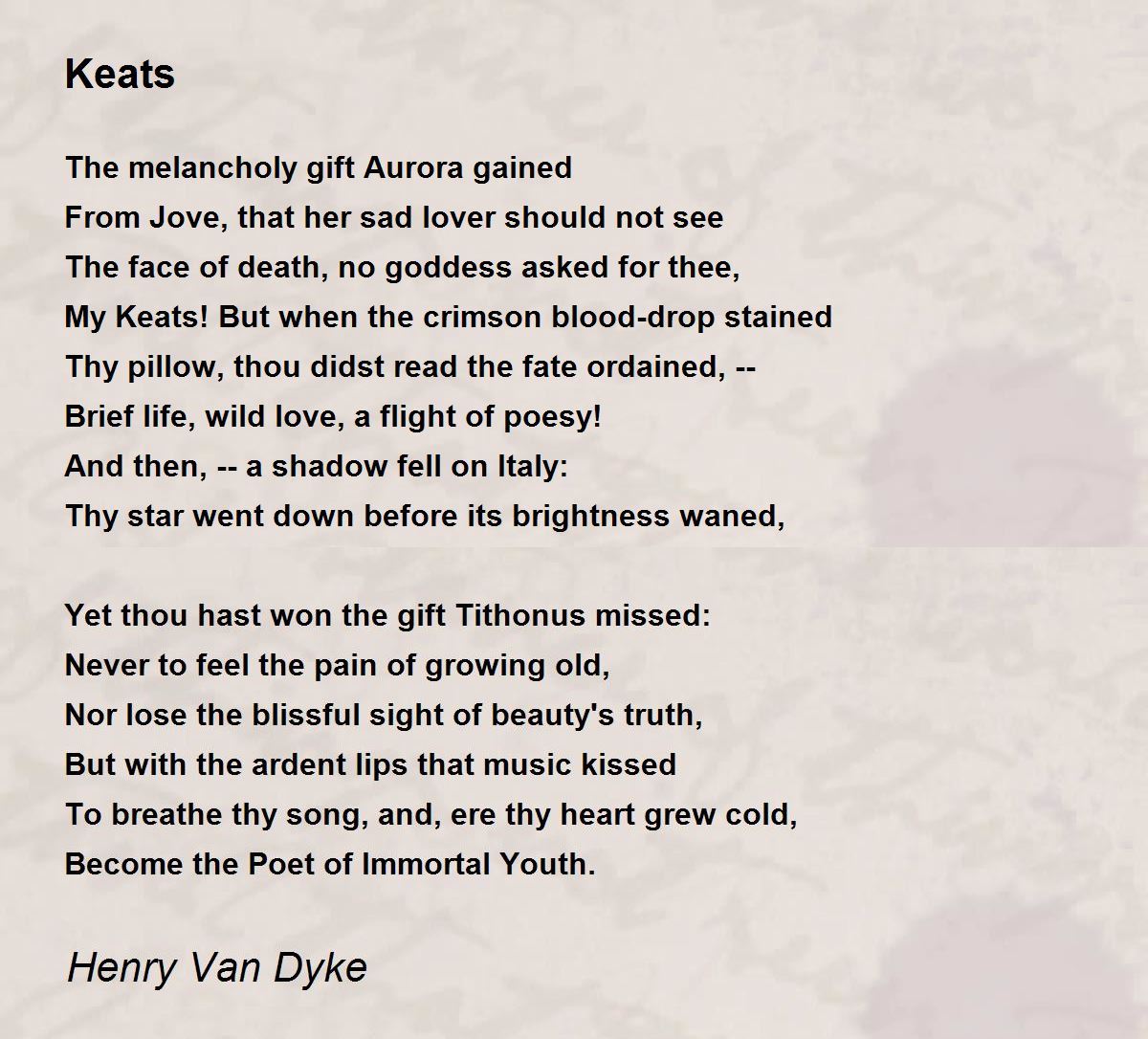 Keats Poem by Henry Van Dyke - Poem Hunter