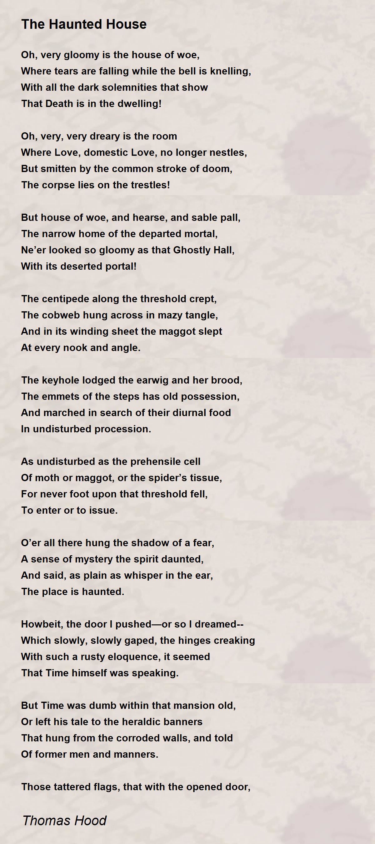 The Haunted House Poem by Thomas Hood Poem Hunter