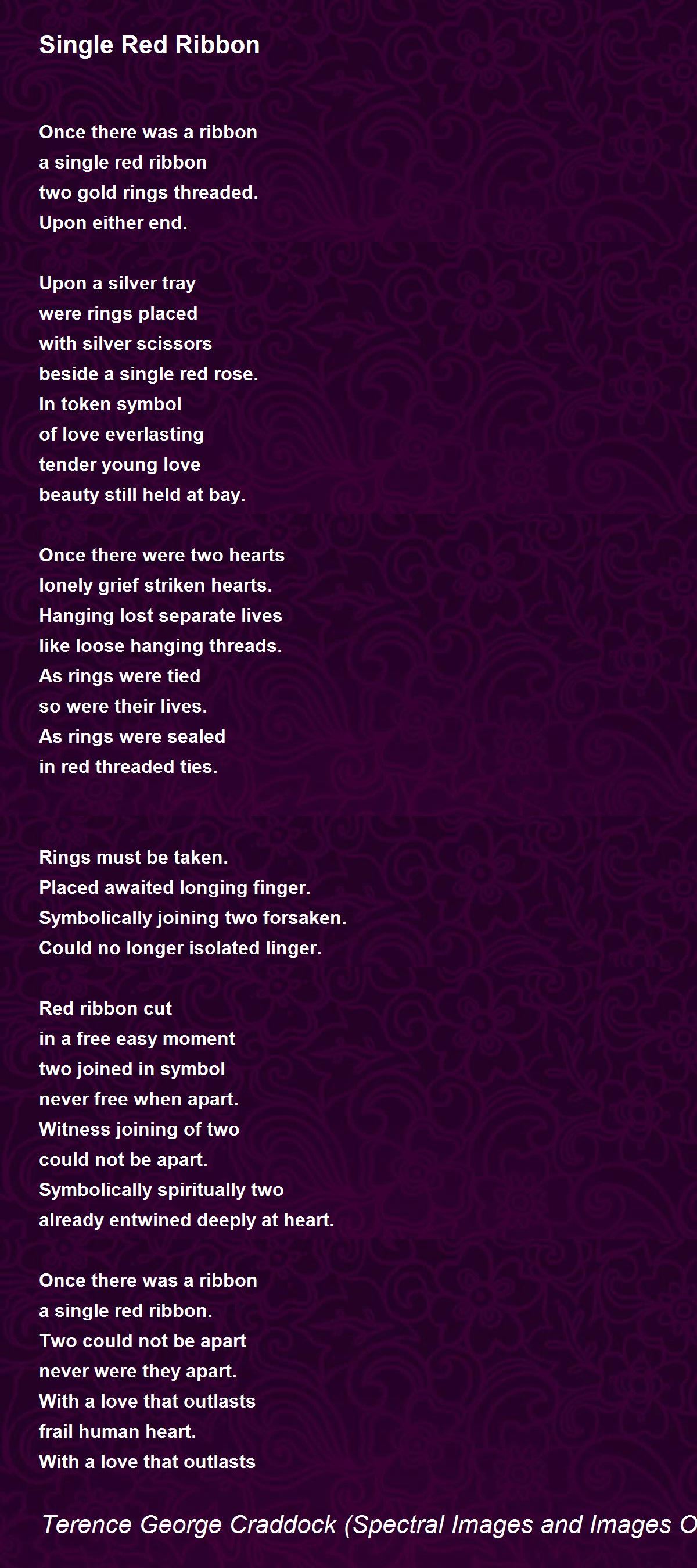 Single Red Ribbon Poem by Terence George Craddock (Spectral Images and
