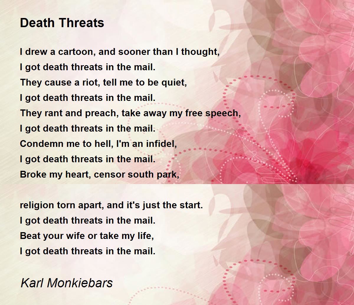 Death Threats Death Threats Poem by Karl Monkiebars