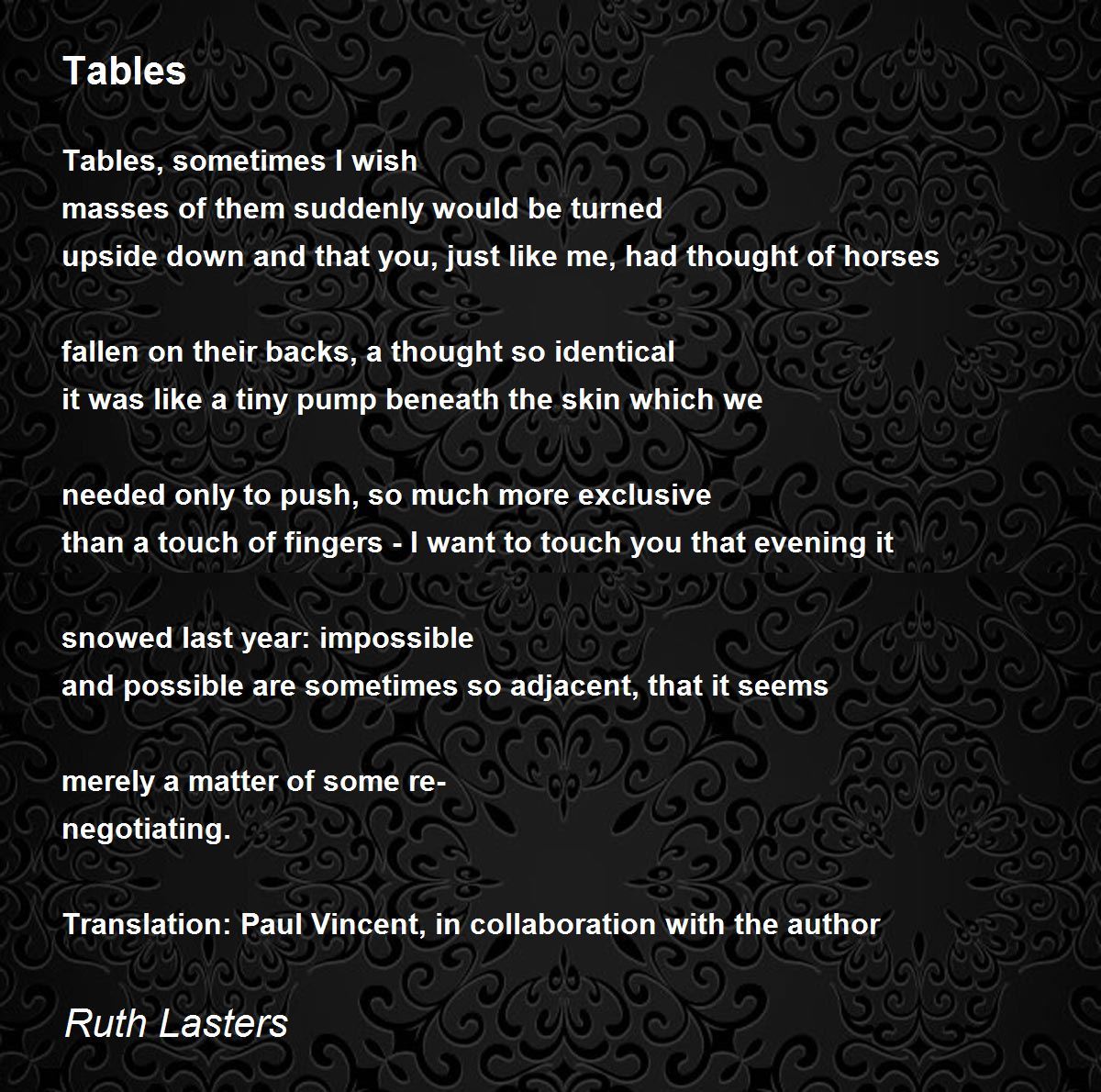 Tables by Ruth Lasters Tables Poem