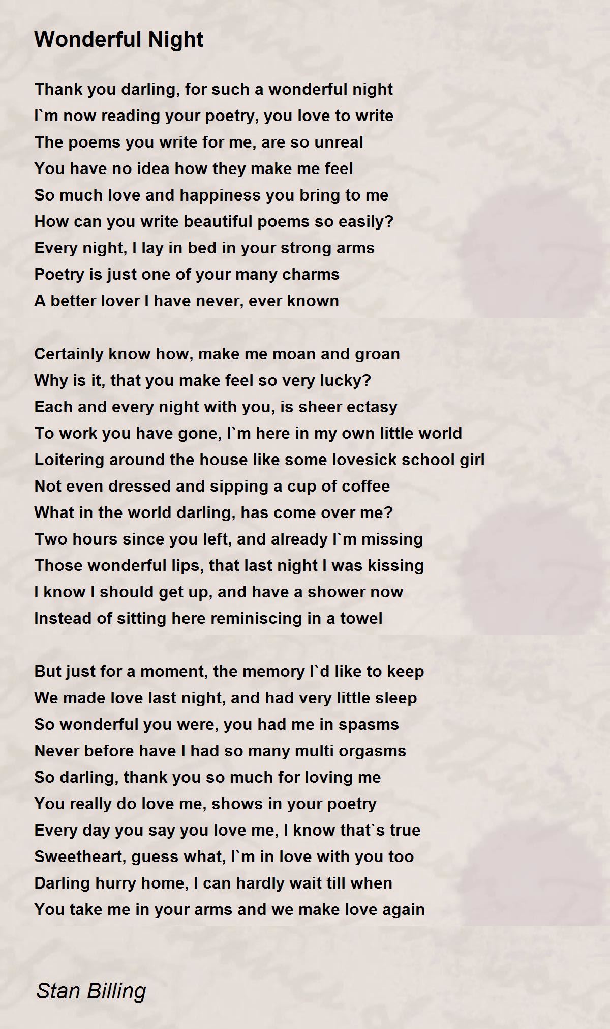 Wonderful Night Wonderful Night Poem by Stan Billing