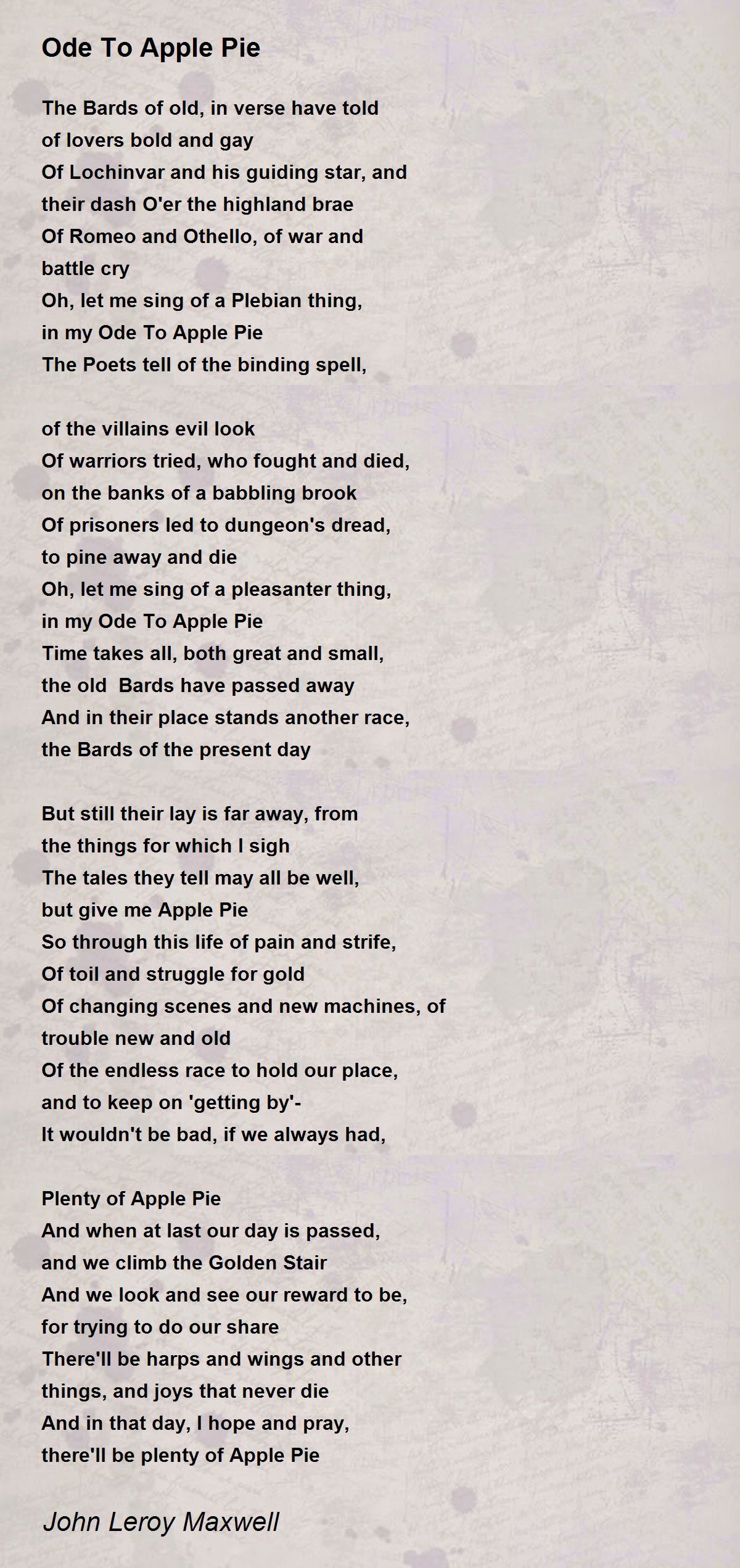 Ode To Apple Pie Ode To Apple Pie Poem by John Leroy Maxwell