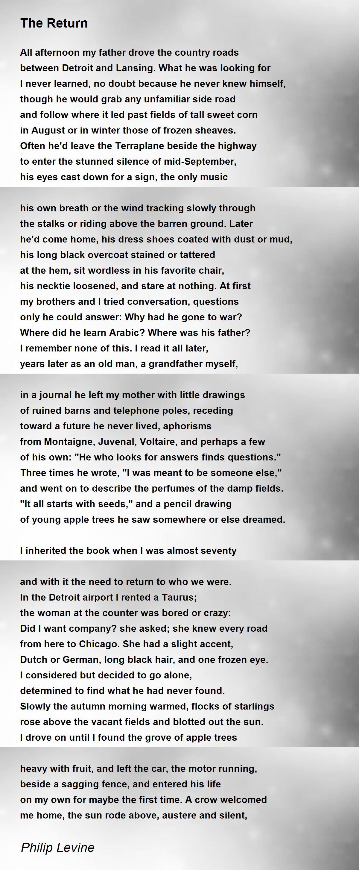 The Return Poem by Philip Levine Poem Hunter