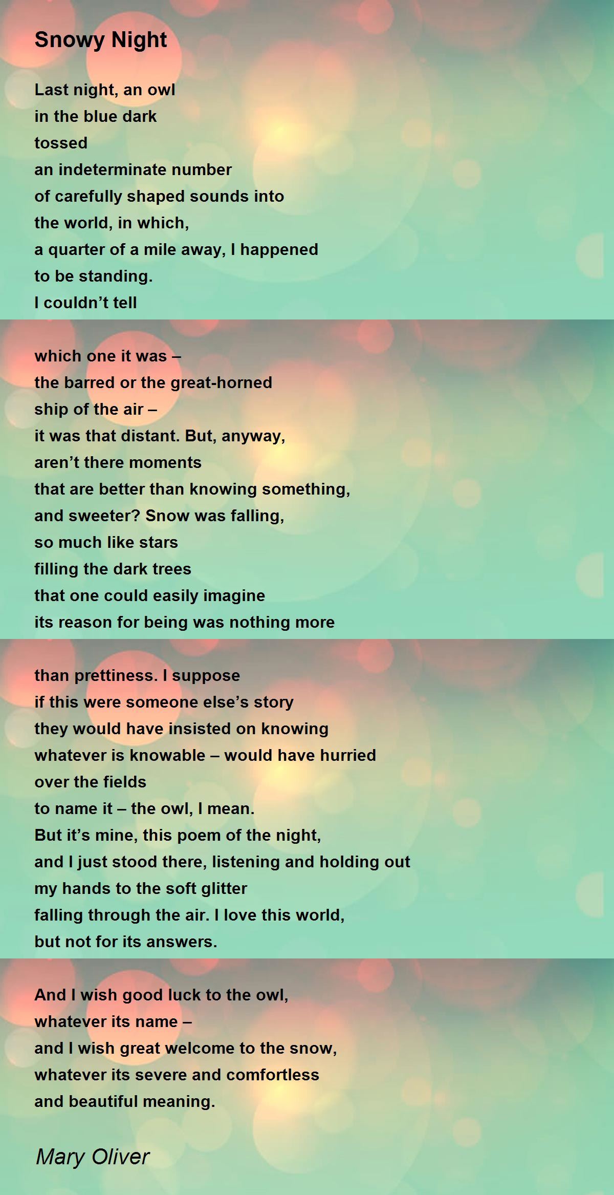 Snowy Night Poem by Mary Oliver - Poem Hunter