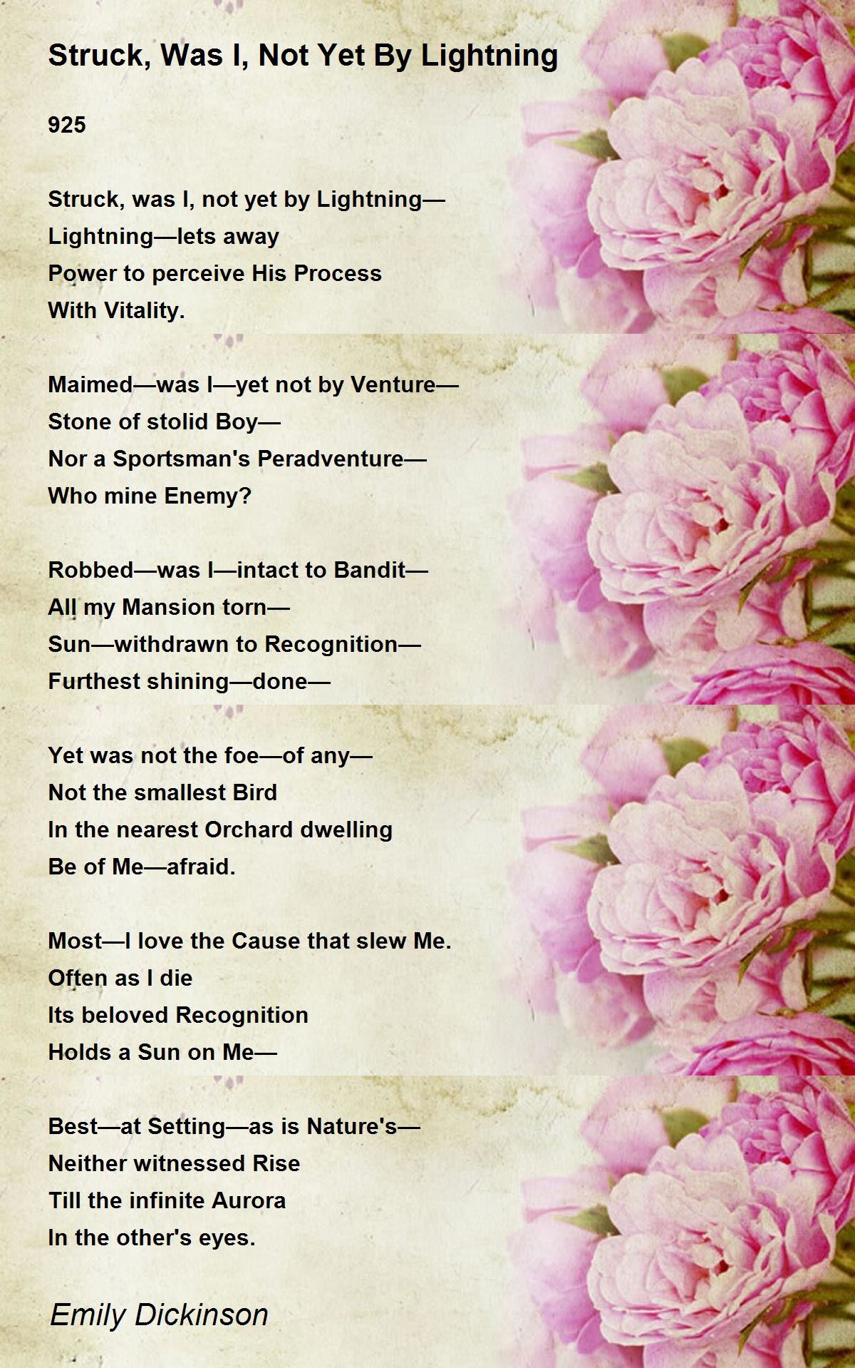 Struck, Was I, Not Yet By Lightning Poem by Emily Dickinson - Poem Hunter