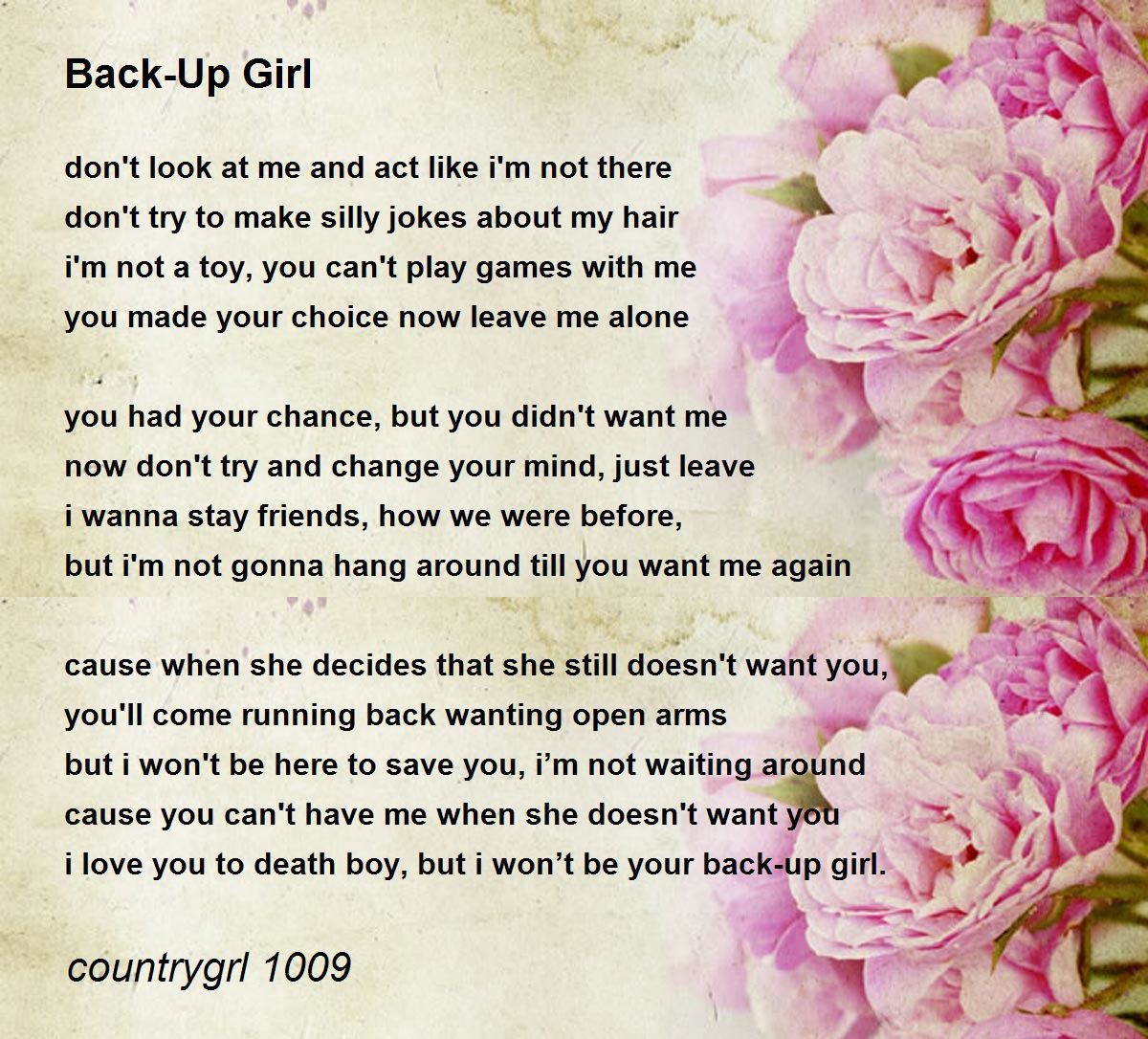 BackUp Girl by countrygrl 1009 BackUp Girl Poem