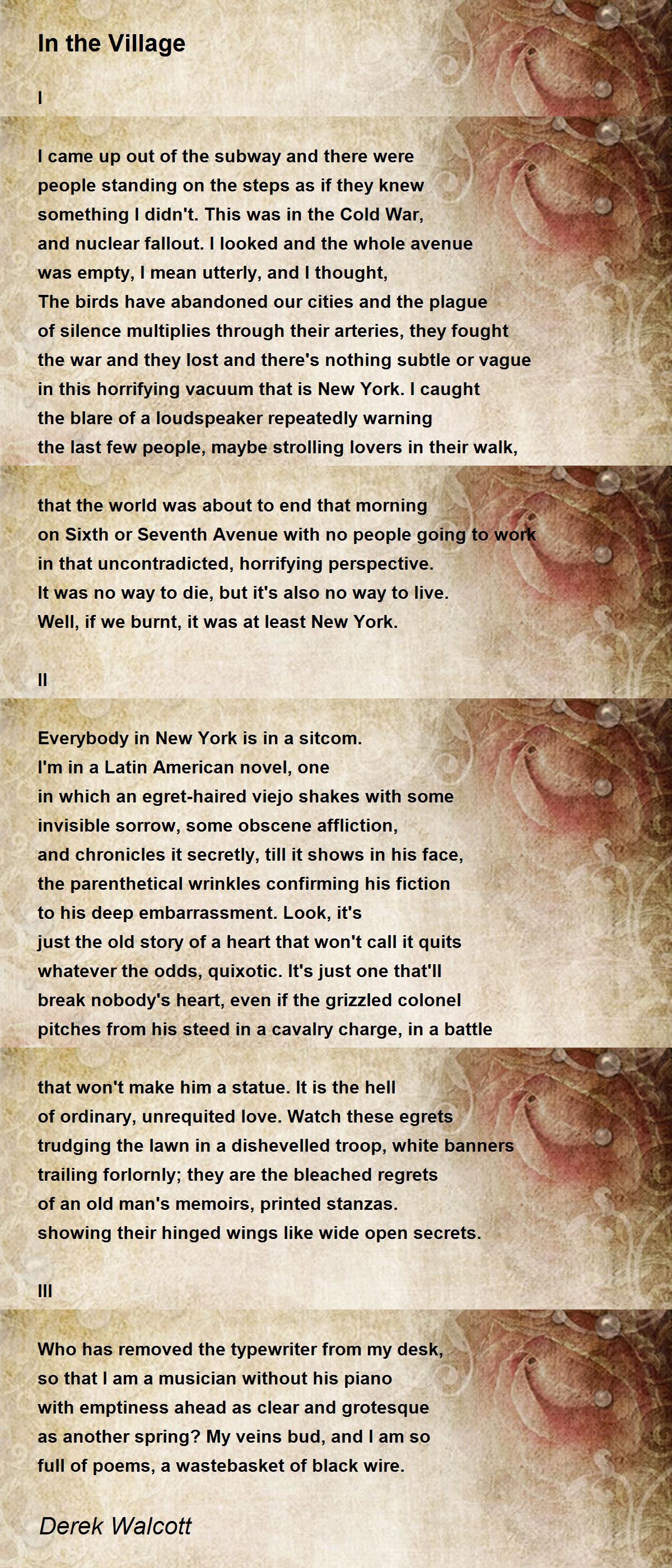 In the Village In the Village Poem by Derek Walcott