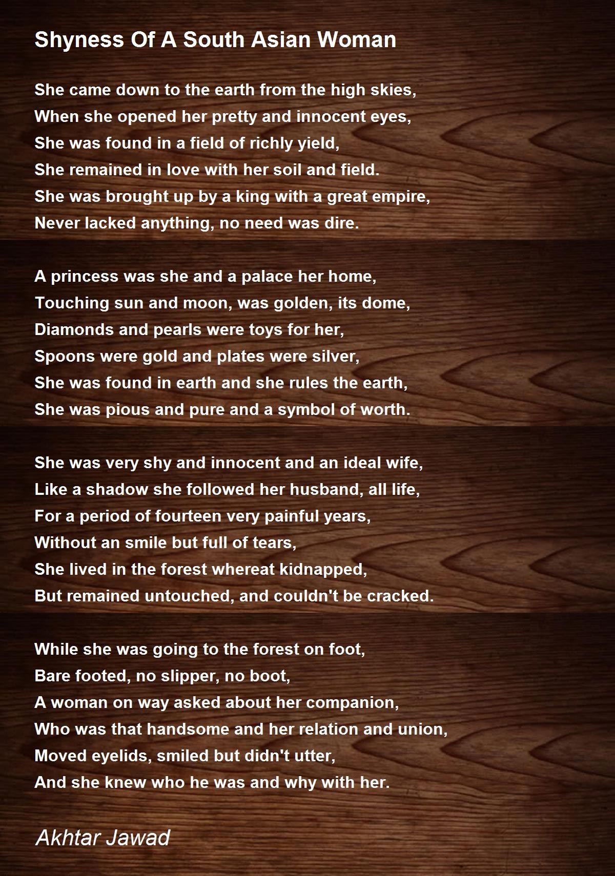 Shyness Of A South Asian Woman Poem by Akhtar Jawad - Poem Hunter