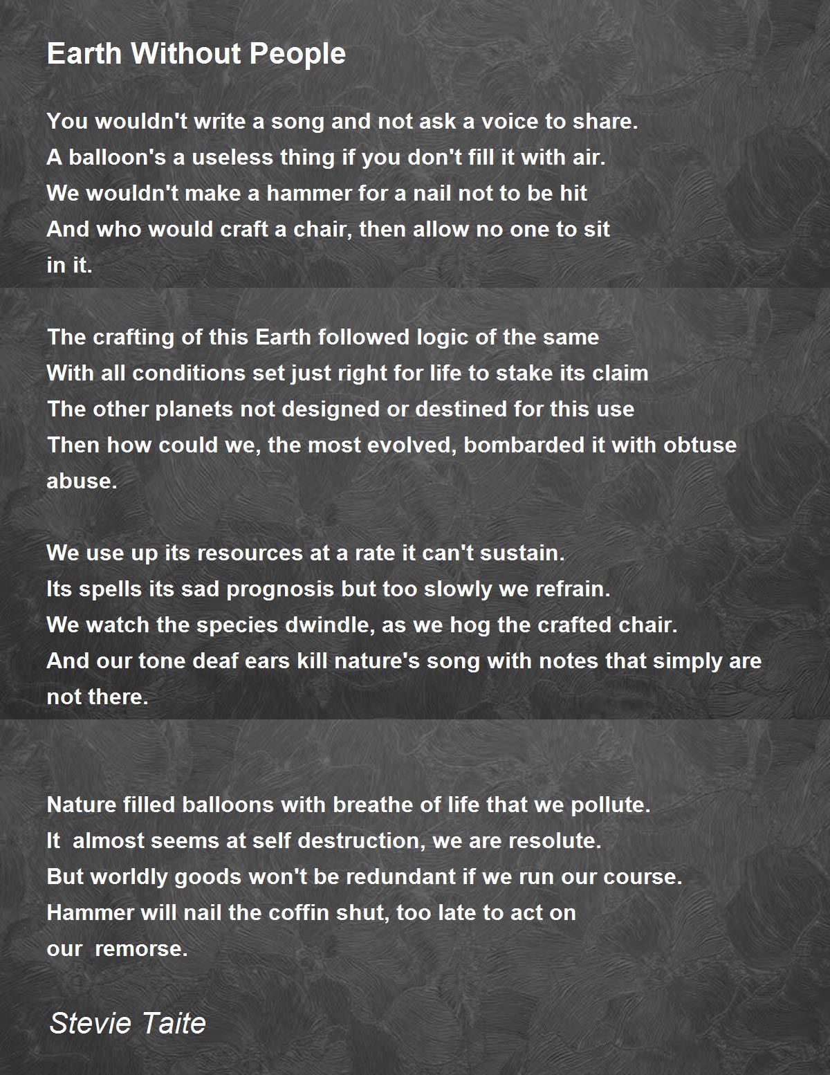 Earth Without People By Stevie Taite Earth Without People Poem