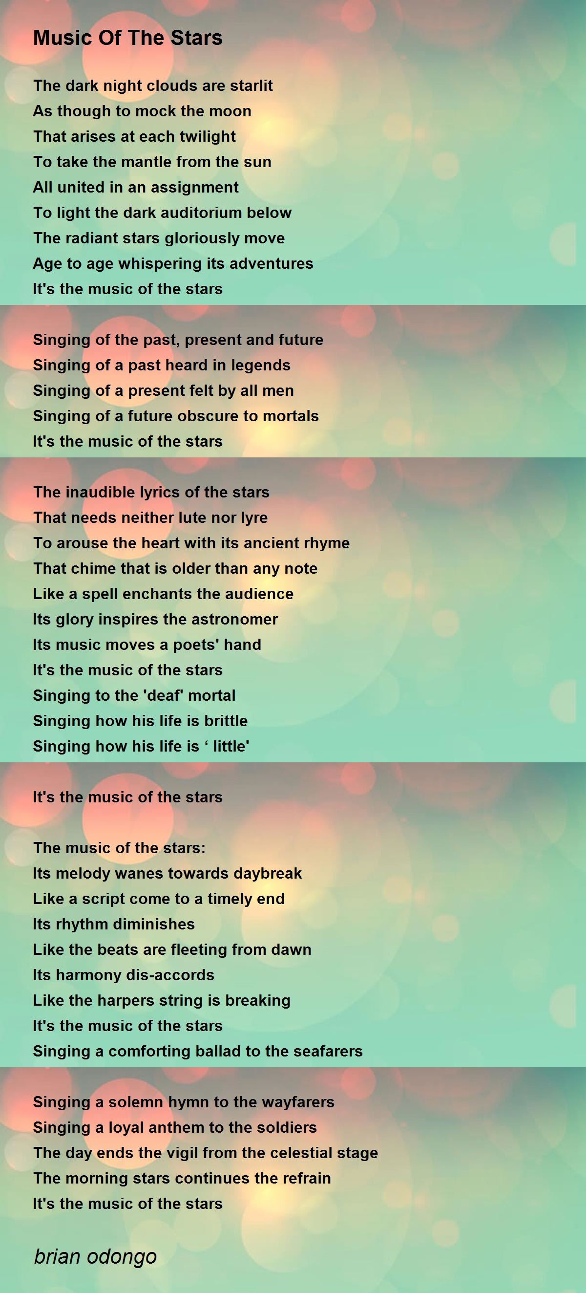 Music Of The Stars By Brian Odongo Music Of The Stars Poem