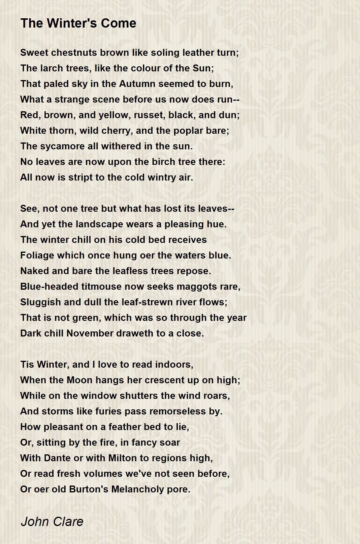 The Winter's Come Poem by John Clare - Poem Hunter