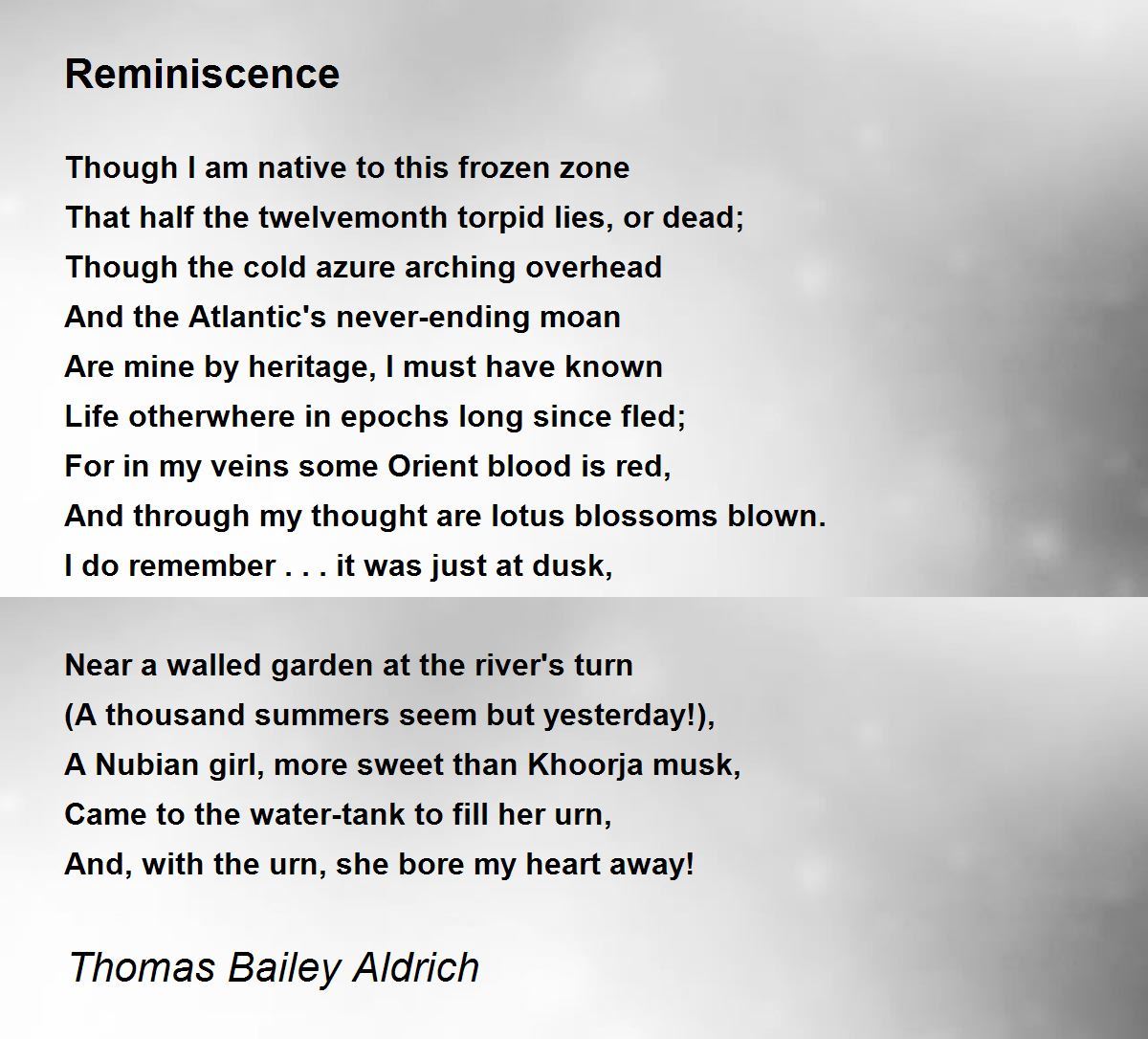 Reminiscence Poem by Thomas Bailey Aldrich - Poem Hunter