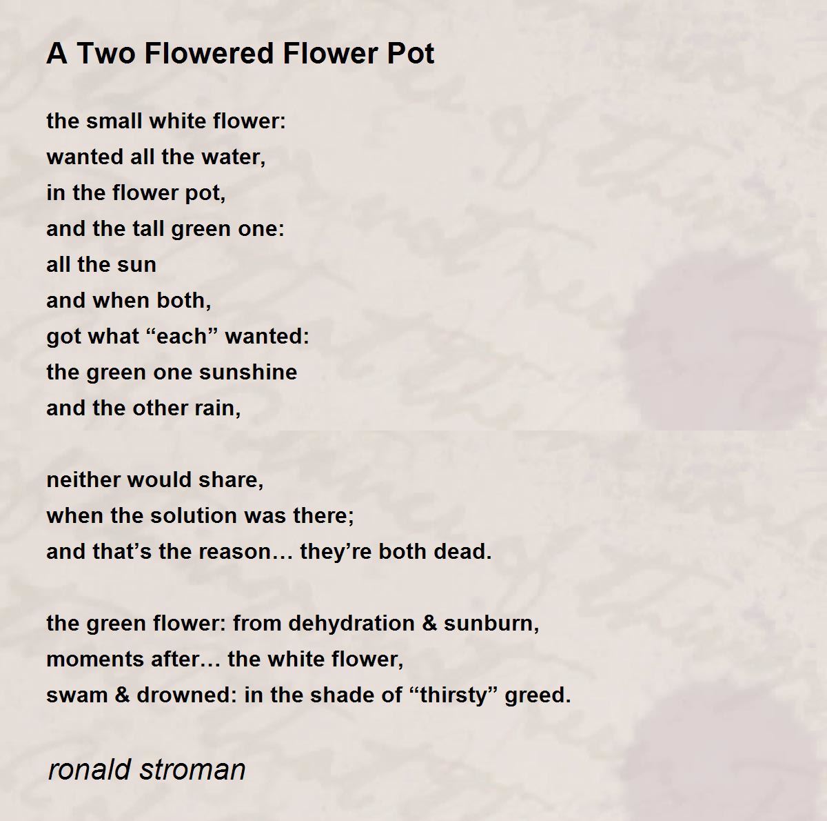 A Two Flowered Flower Pot Poem by ronald stroman Poem Hunter