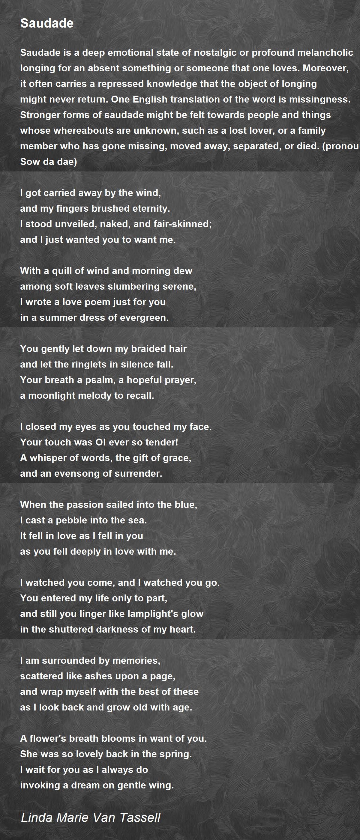 Saudade Saudade Poem By Linda Marie Van Tassell