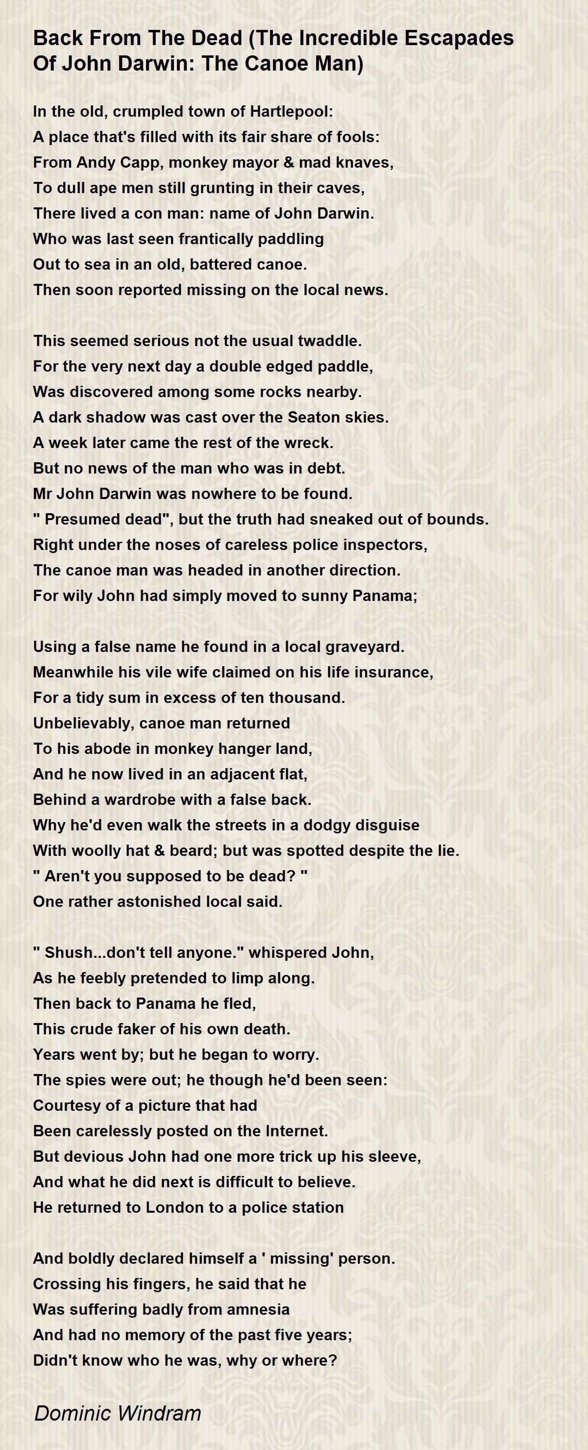 Back From The Dead (The Incredible Escapades Of John Darwin The Canoe