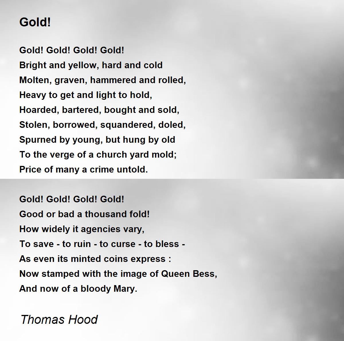 Gold! Gold! Poem by Thomas Hood