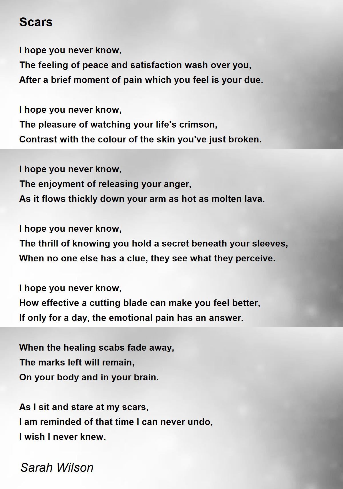 Scars by Sarah Wilson Scars Poem