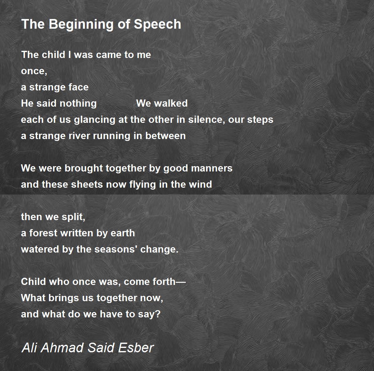 The Beginning of Speech The Beginning of Speech Poem by Ali Ahmad