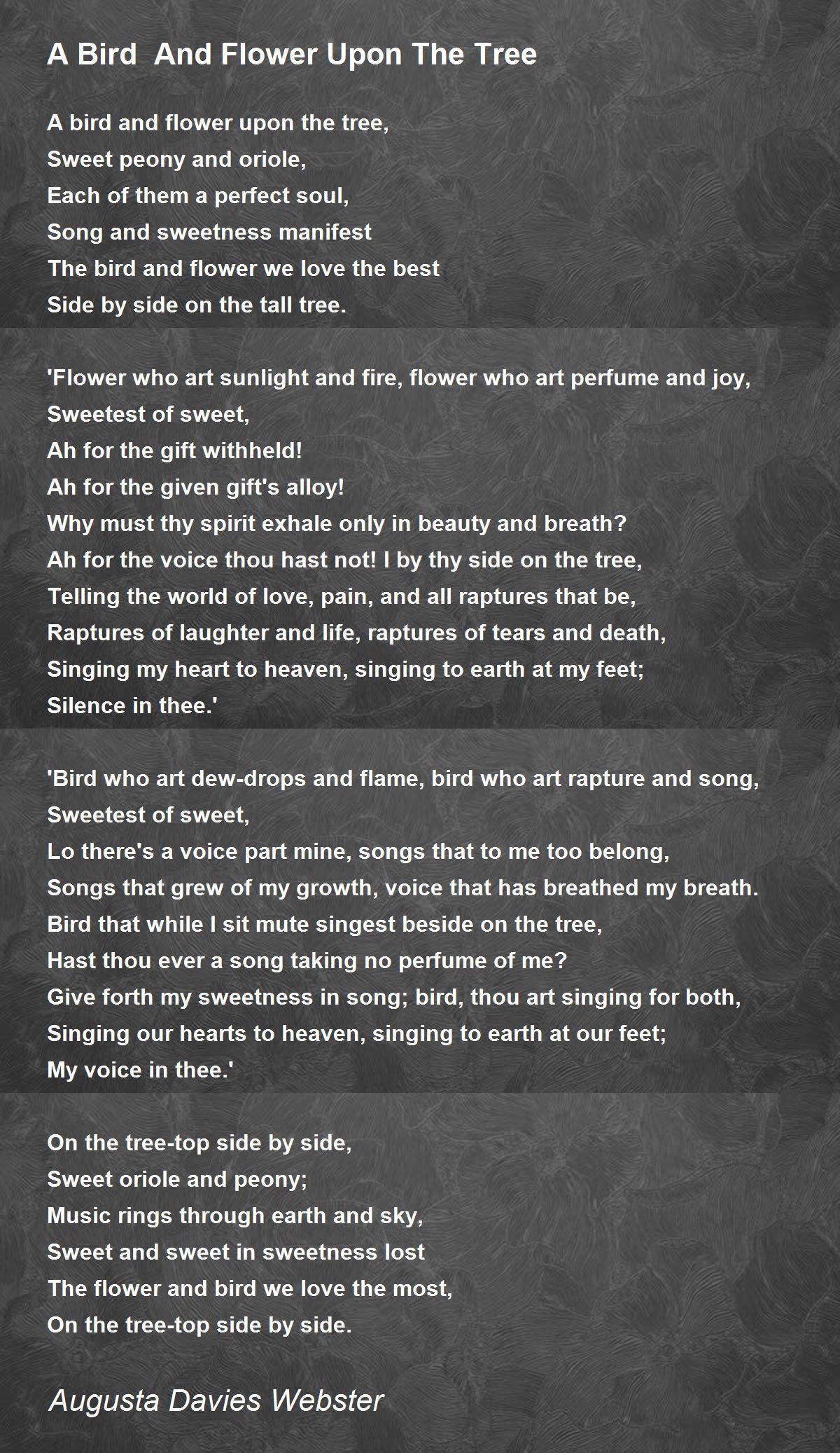 A Bird And Flower Upon The Tree A Bird And Flower Upon The Tree Poem