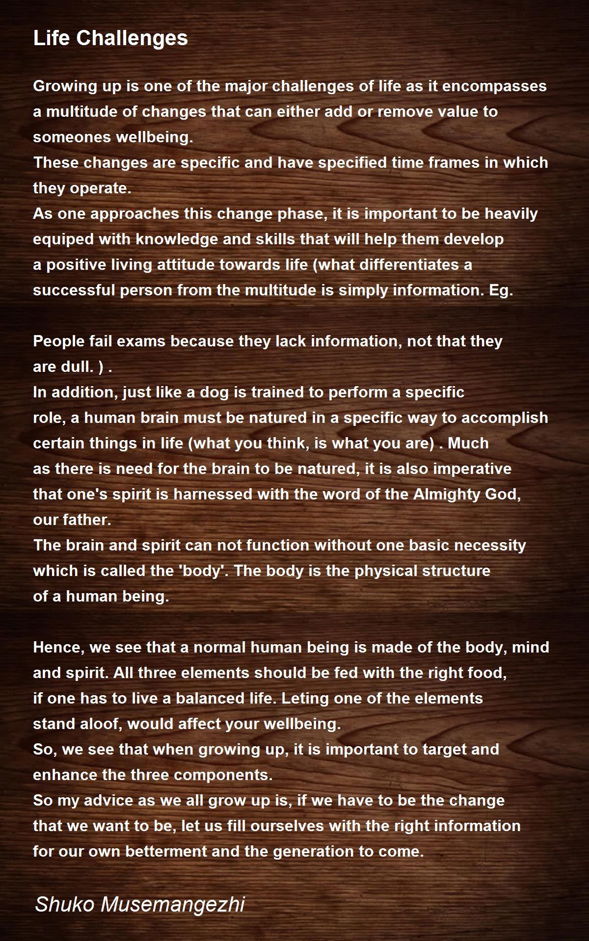 Life Challenges Of Life Worksheet