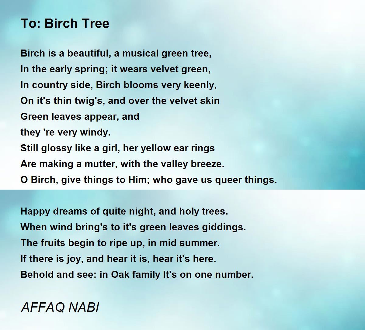 To Birch Tree To Birch Tree Poem by AFFAQ NABI