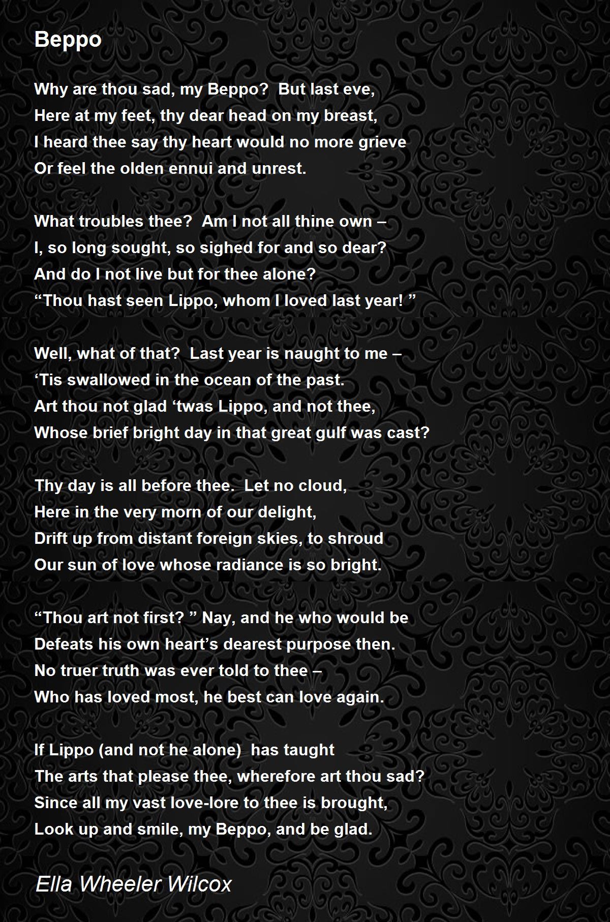 Beppo Poem by Ella Wheeler Wilcox Poem Hunter