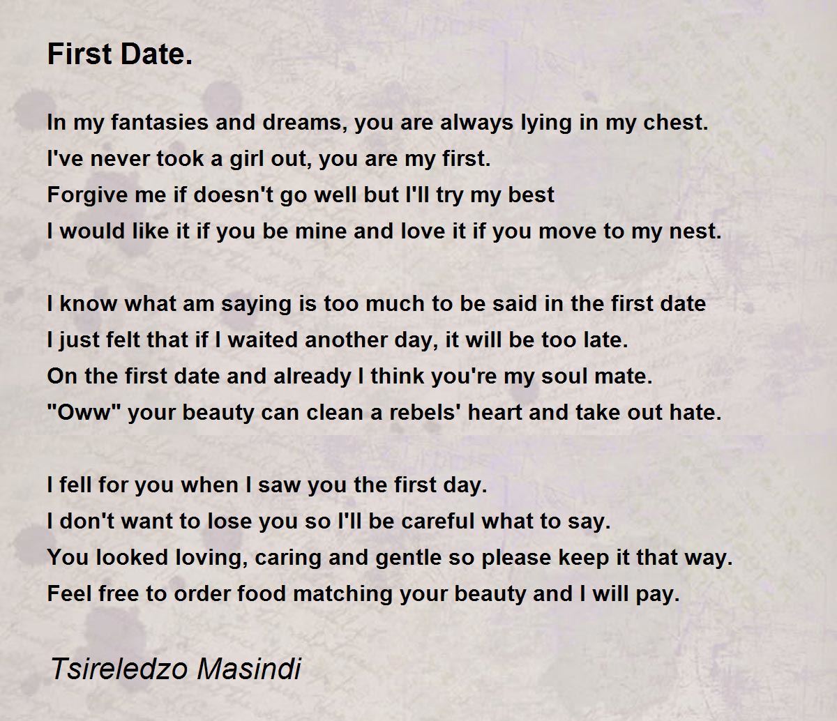 First Date. First Date. Poem by Tsireledzo Masindi