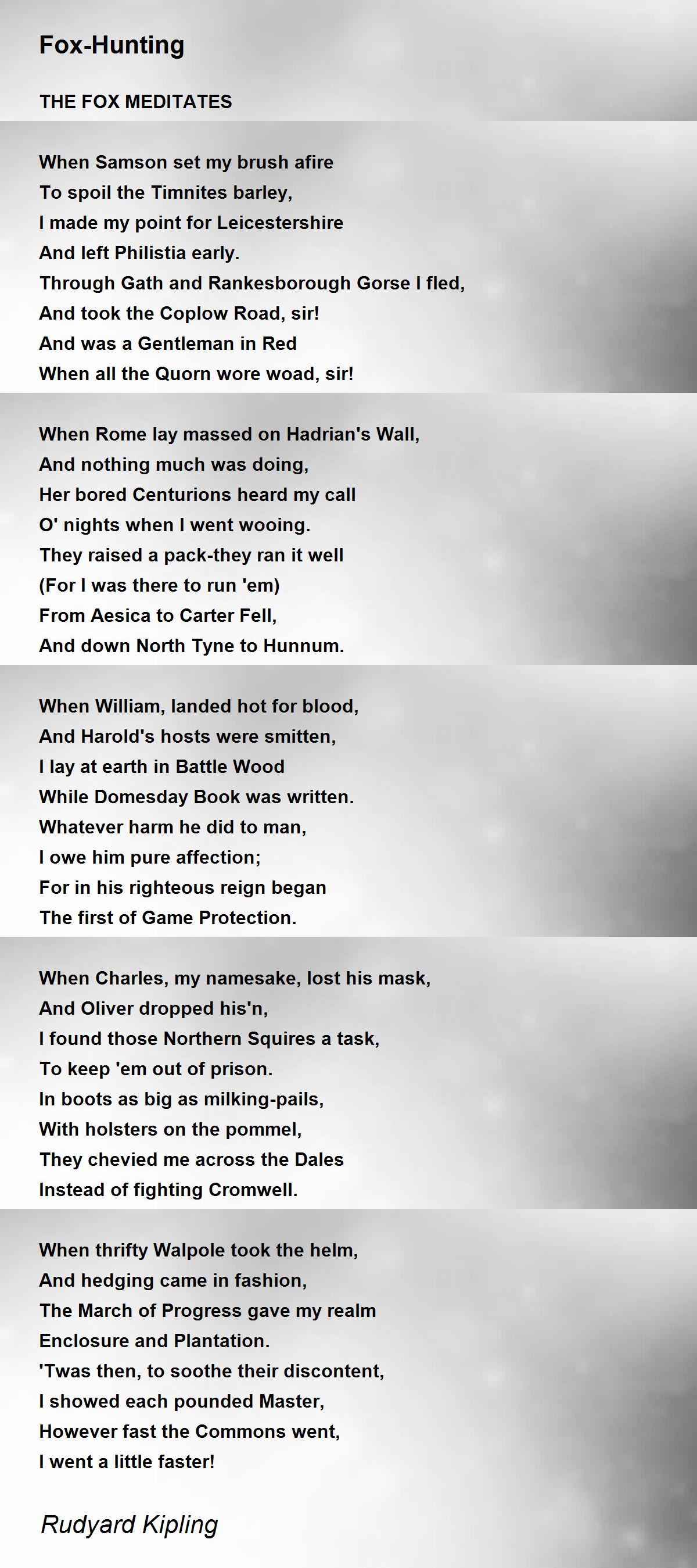 Fox-Hunting by Rudyard Kipling - Fox-Hunting Poem