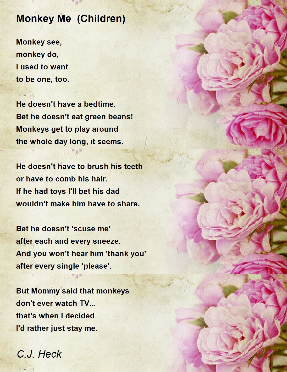 Monkey Me (Children) Poem by C.J. Heck Poem Hunter