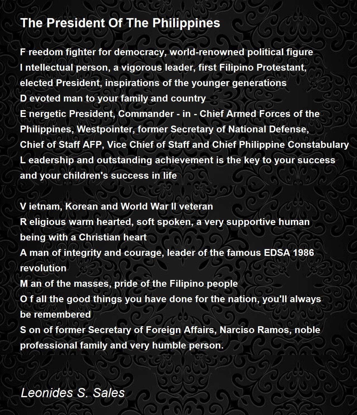 The President Of The Philippines - The President Of The Philippines Poem By  Leonides S. Sales