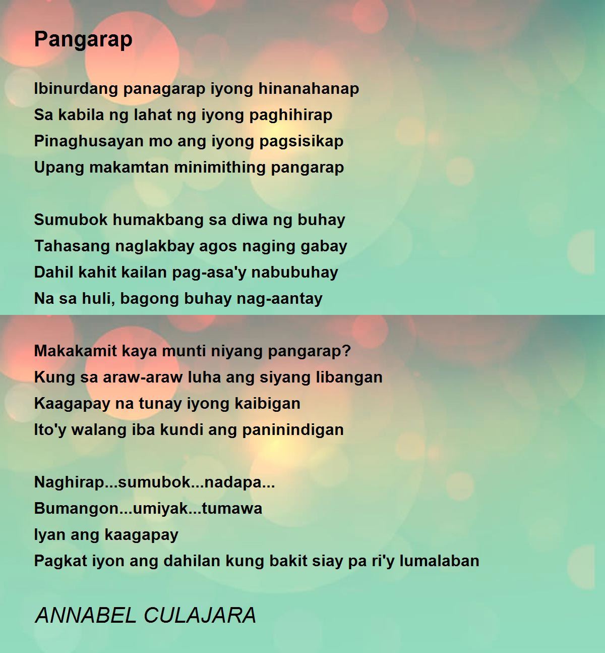 Pangarap - Pangarap Poem by ANNABEL CULAJARA