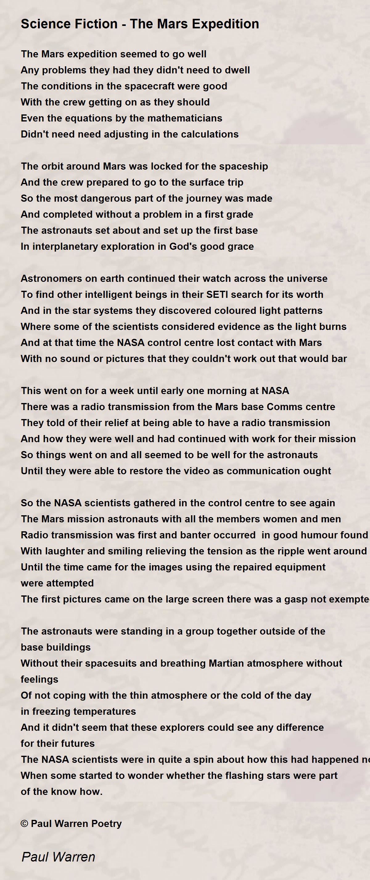 Science Fiction The Mars Expedition Poem by Paul Warren Poem Hunter