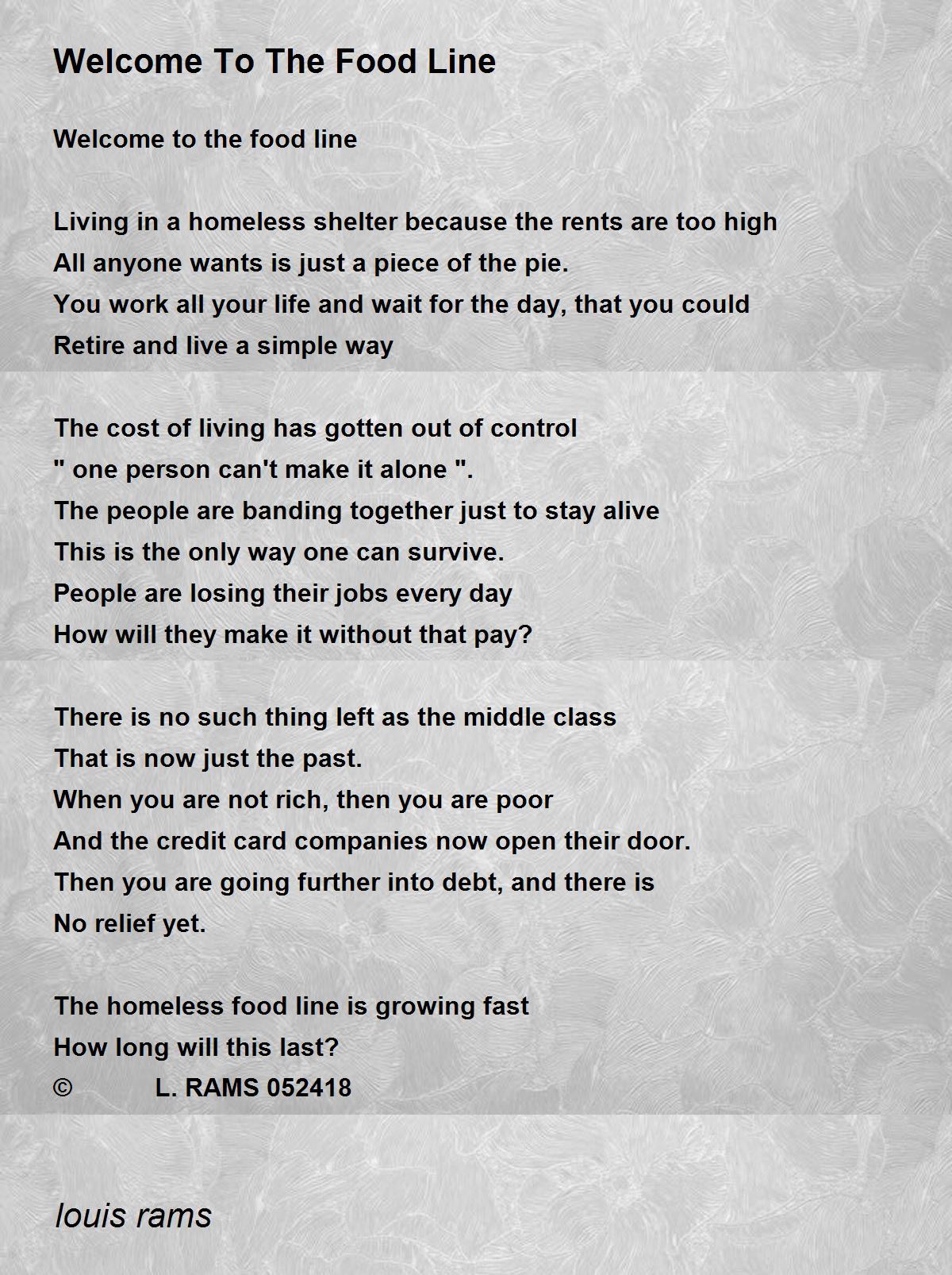 To The Food Line To The Food Line Poem by louis rams