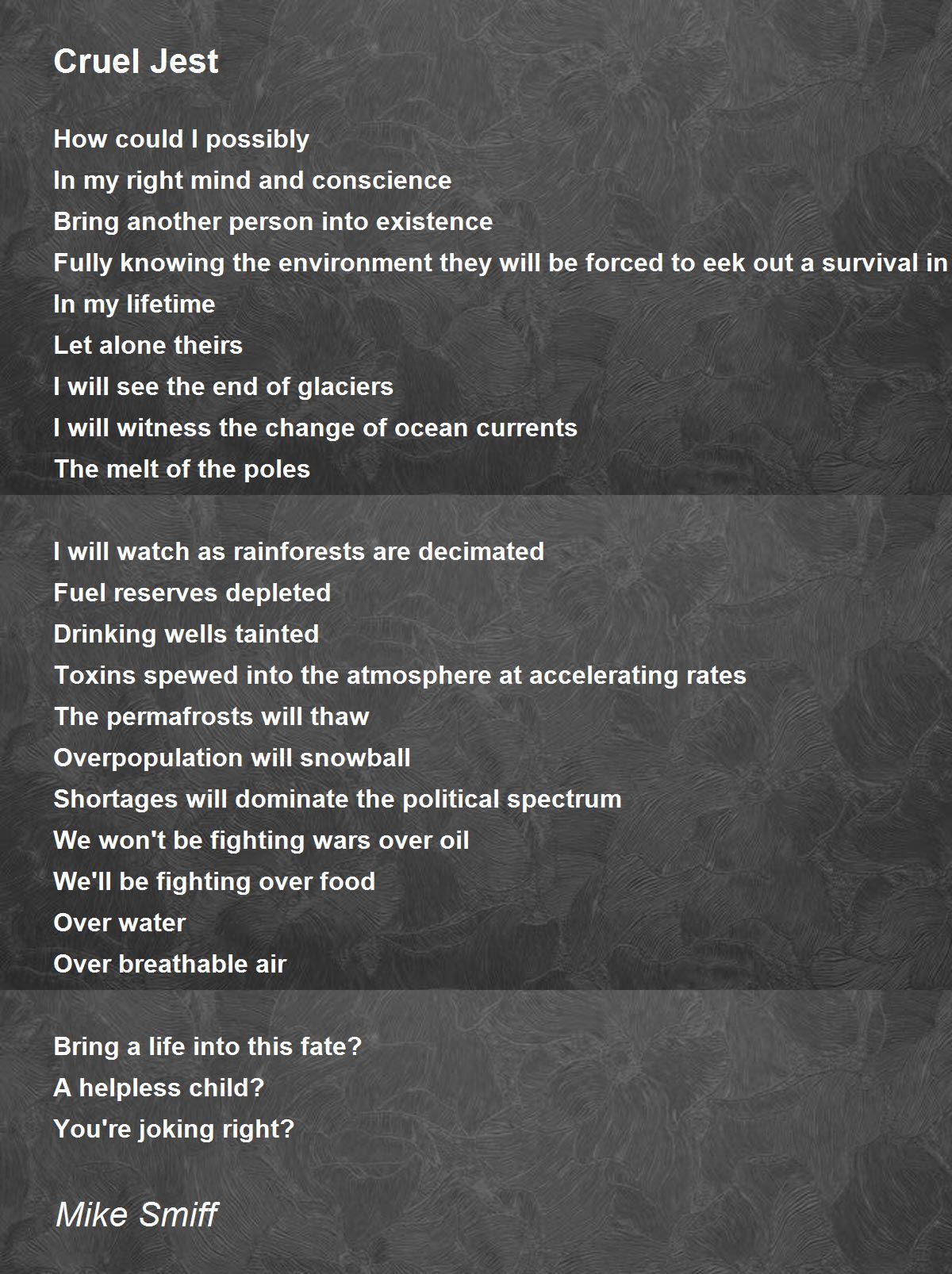 Cruel Jest Cruel Jest Poem by Mike Smith