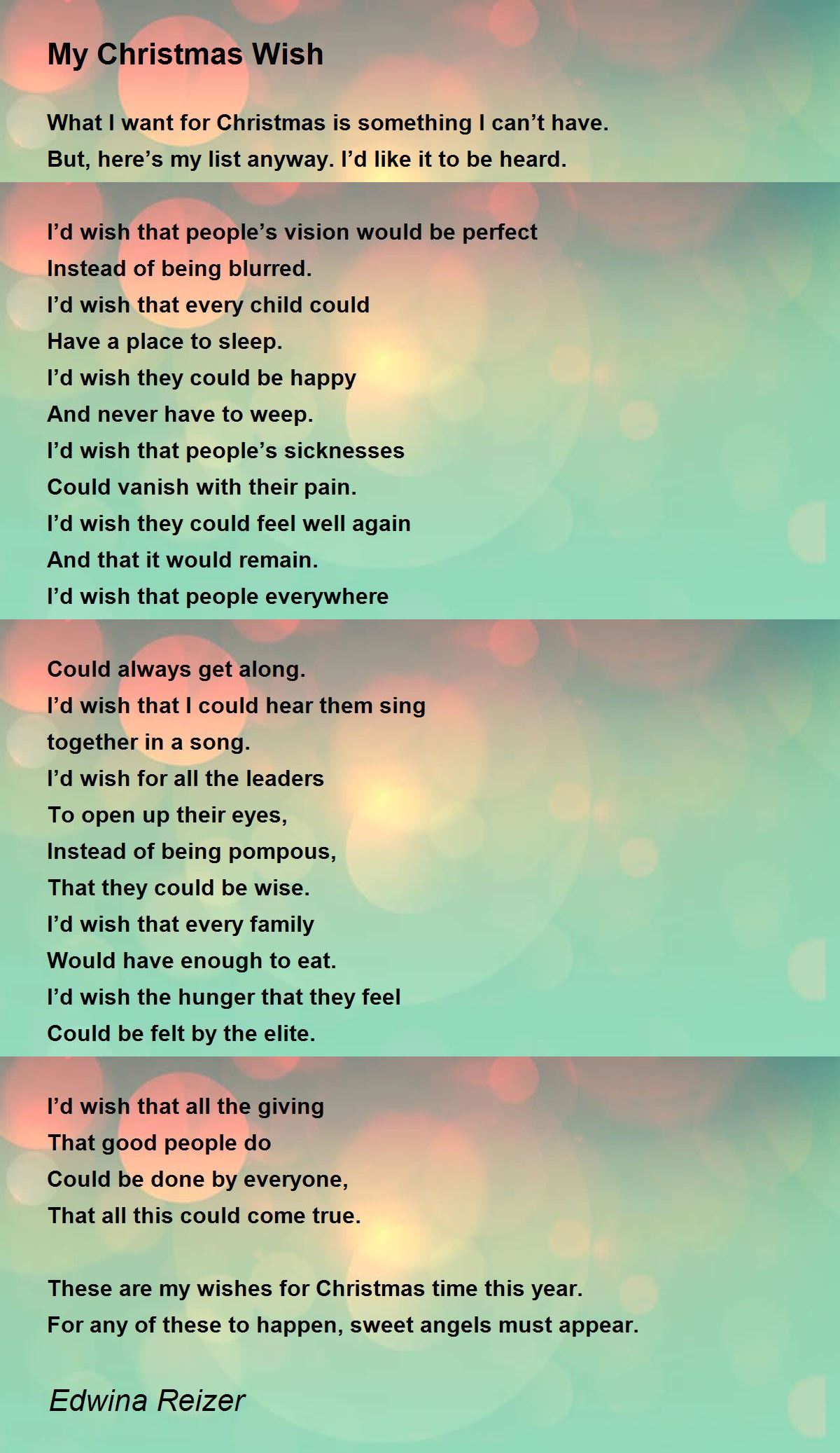 My Christmas Wish My Christmas Wish Poem by Edwina Reizer