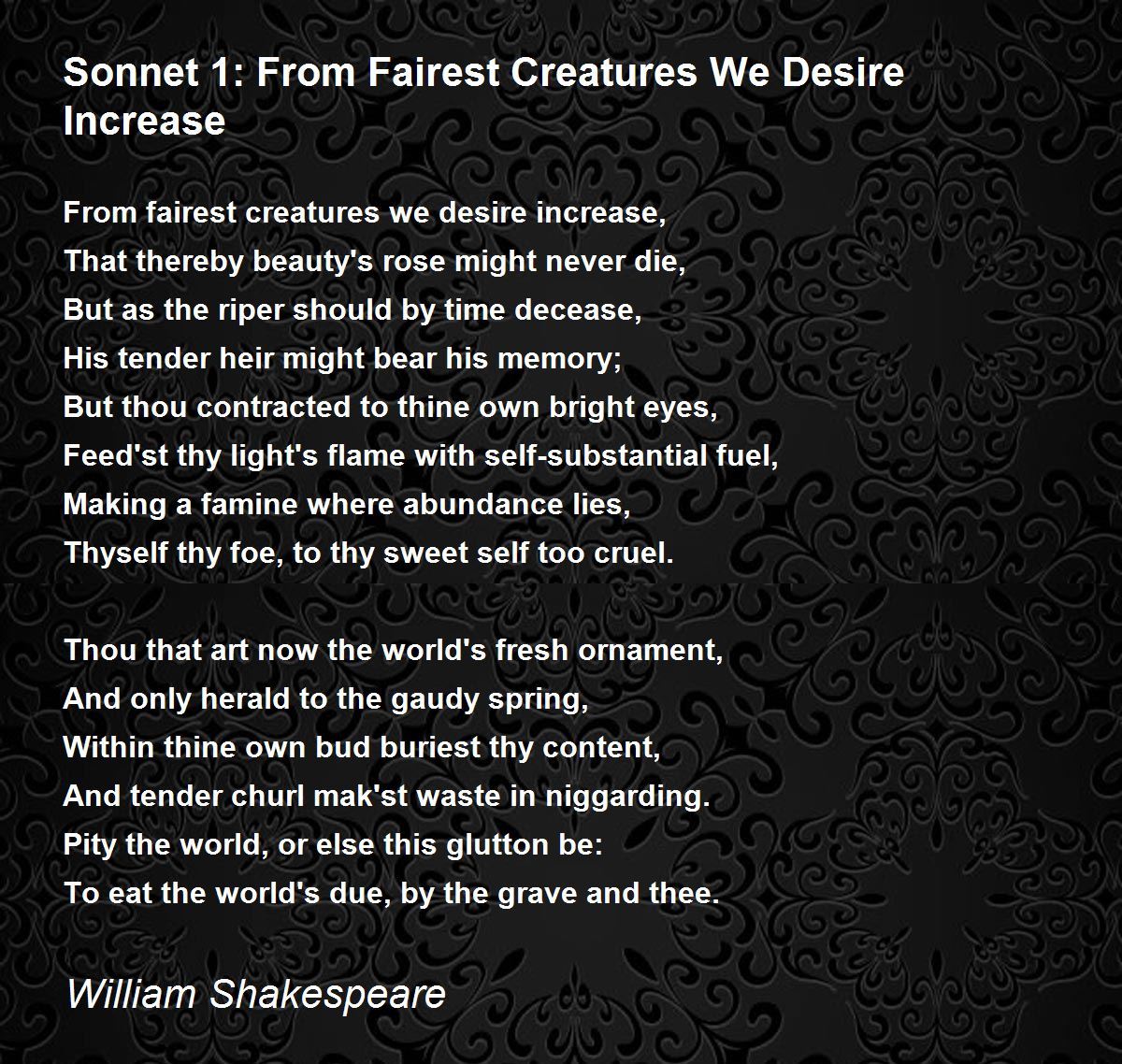 Sonnet 1: From Fairest Creatures We Desire Increase Poem 