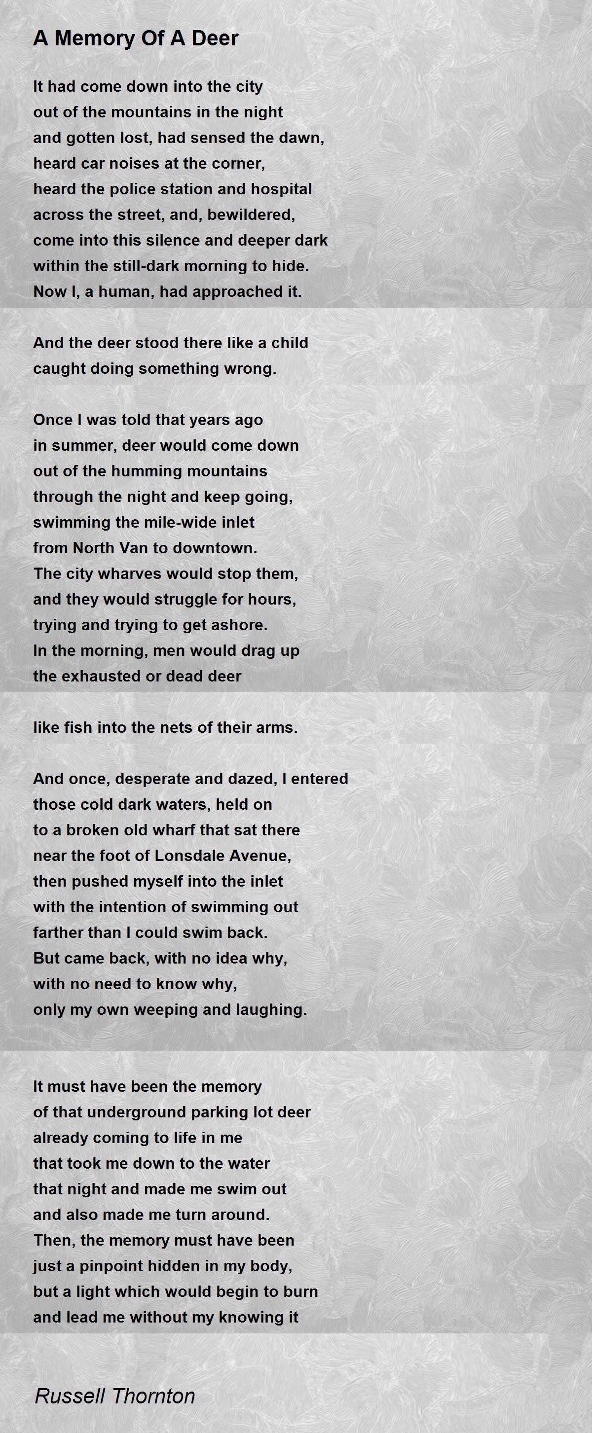 A Memory Of A Deer A Memory Of A Deer Poem by Russell Thornton